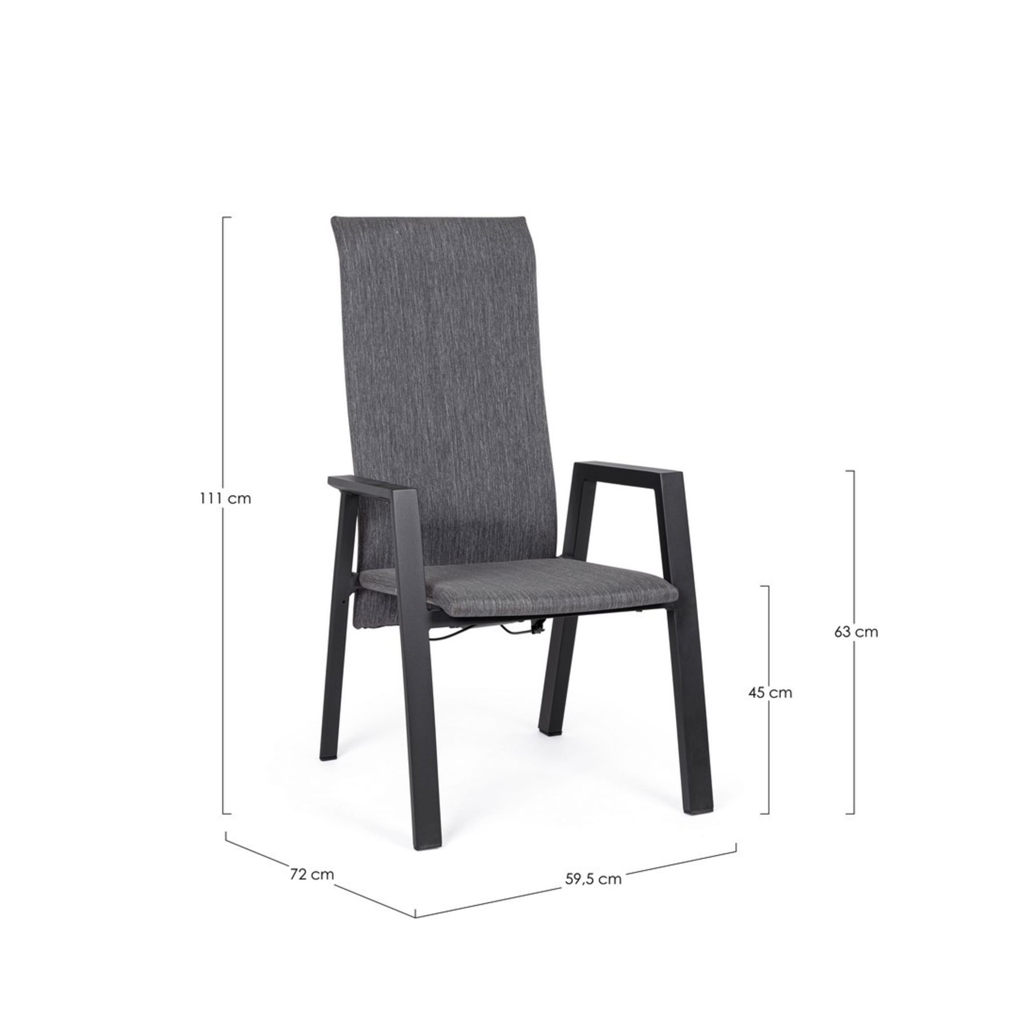 Set 4 sedie reclinabili da giardino PALMA in tessuto e struttura in alluminio antracite