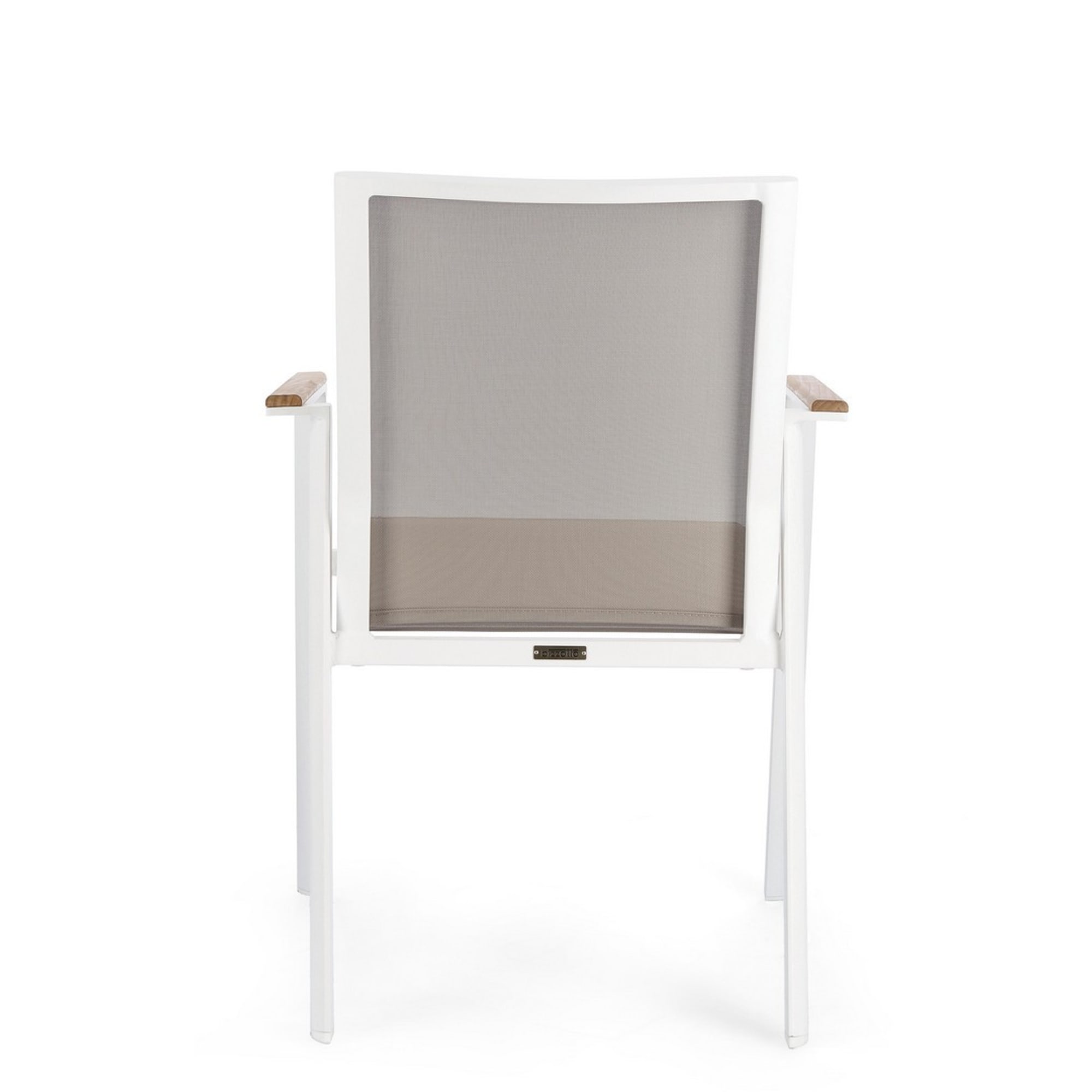 Set 4 sedie da giardino CAMERON in textilene grigio tortora con inserti in teak e struttura in alluminio bianco
