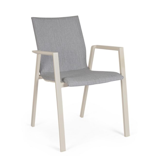 Set 4 sedie da giardino HARO in tessuto grigio chiaro e struttura in alluminio beige