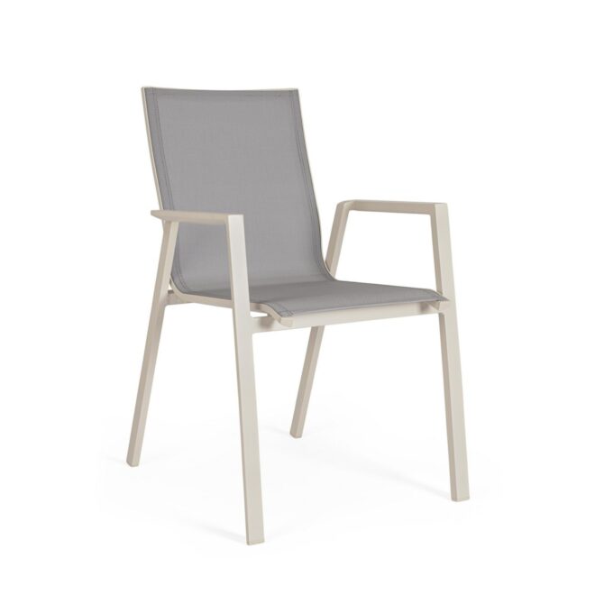 Set 4 sedie da giardino RONDA in textilene grigio chiaro e struttura in alluminio beige