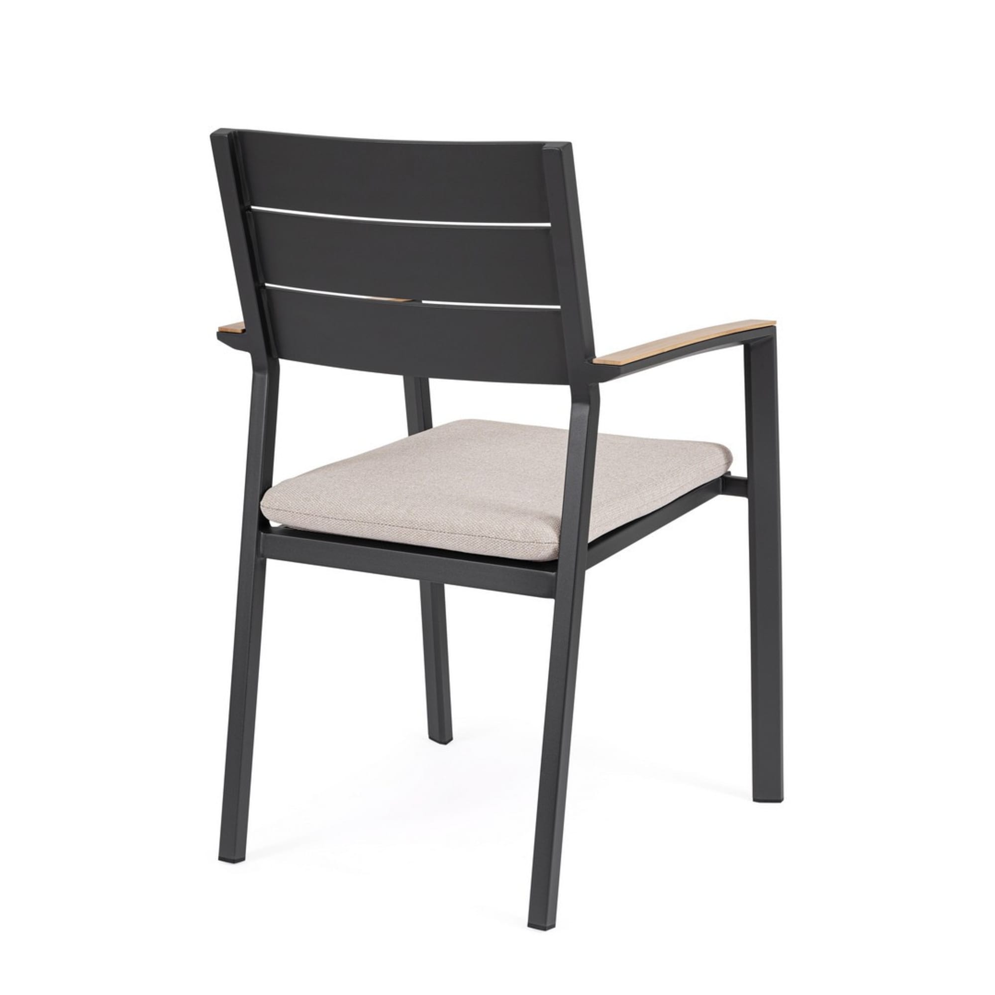 Set 4 sedie da giardino ZELMAR con cuscino tortora, braccioli effetto legno e struttura in alluminio antracite