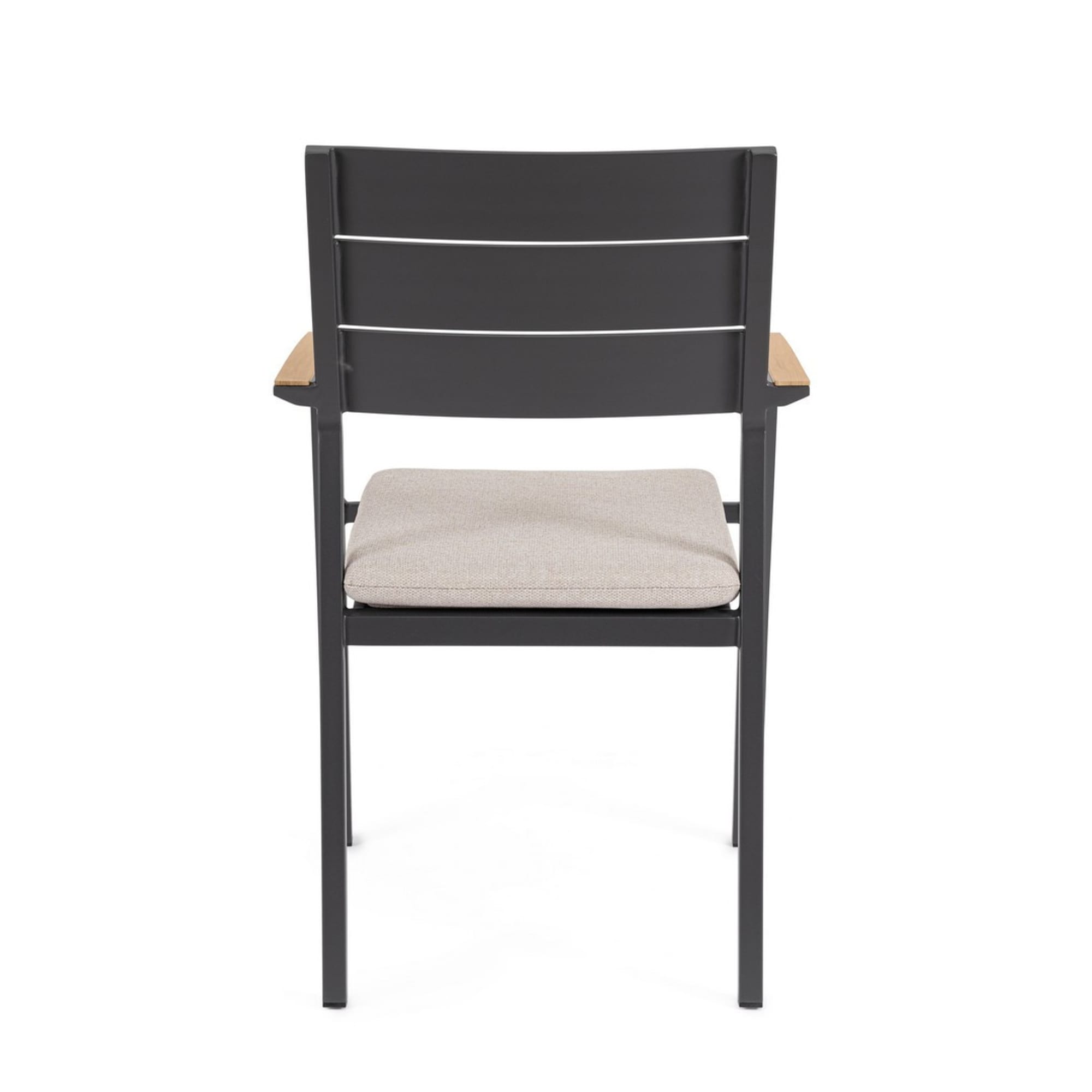 Set 4 sedie da giardino ZELMAR con cuscino tortora, braccioli effetto legno e struttura in alluminio antracite