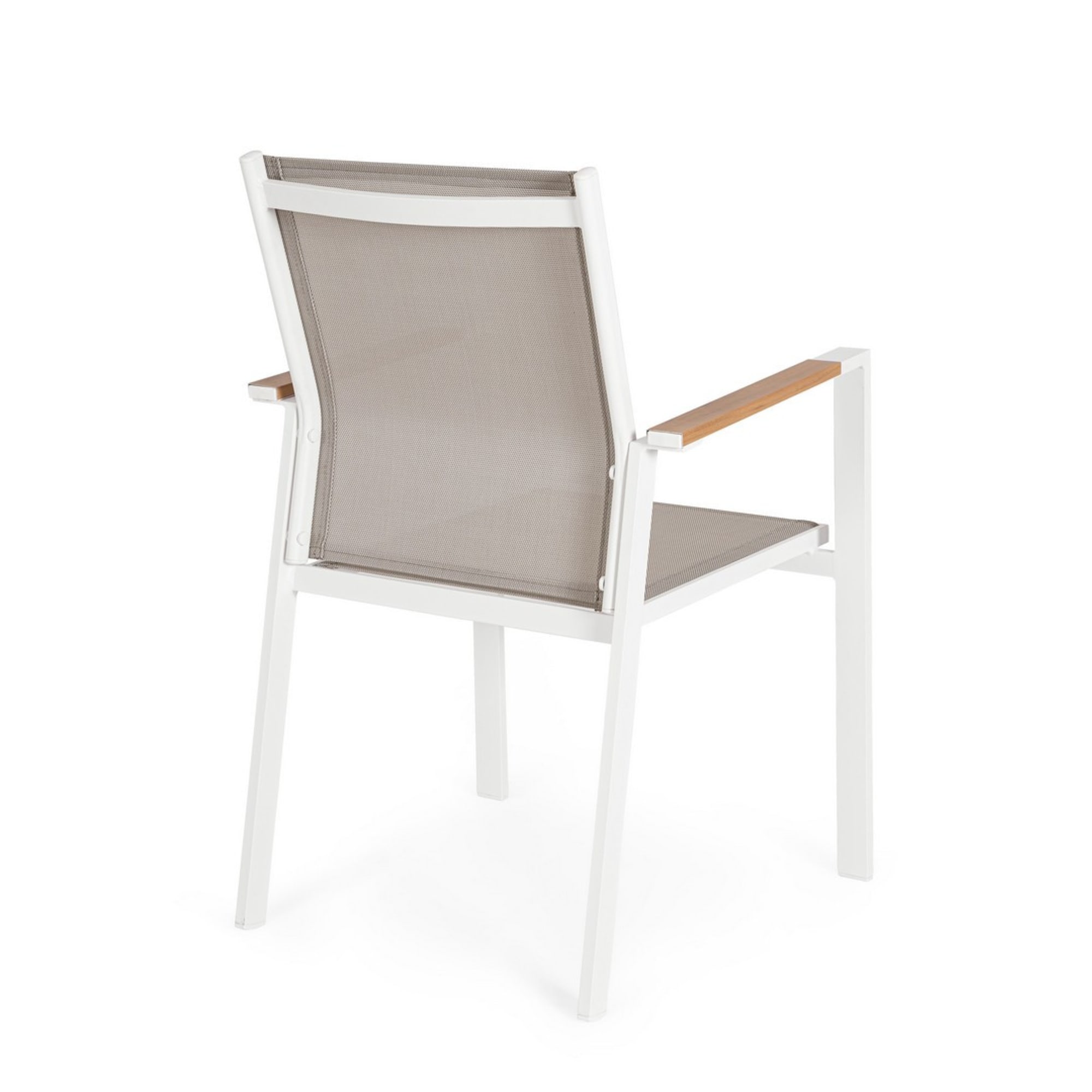 Set 4 sedie da giardino DENIA in textilene grigio tortora con inserti effetto legno e struttura bianca