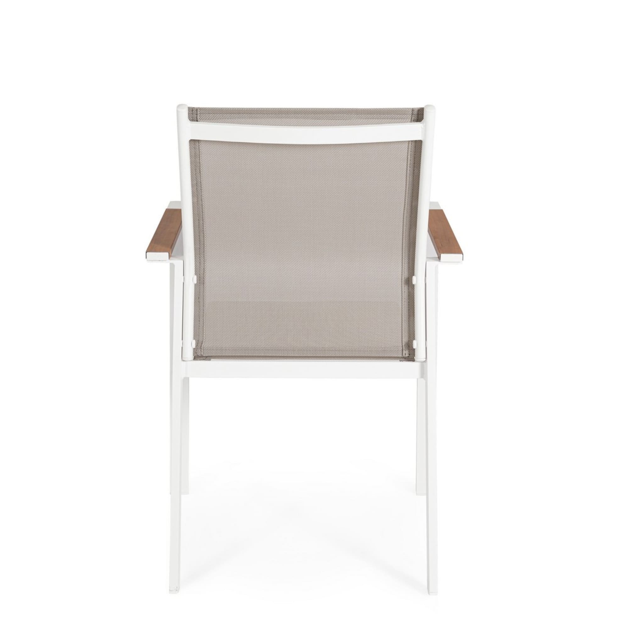Set 4 sedie da giardino DENIA in textilene grigio tortora con inserti effetto legno e struttura bianca