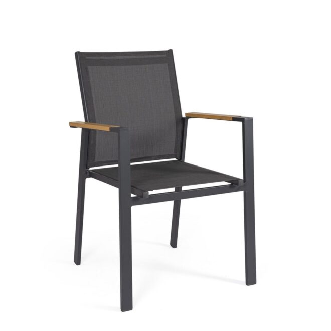 Set 4 sedie da giardino DENIA in textilene antracite con inserti effetto legno e struttura antracite