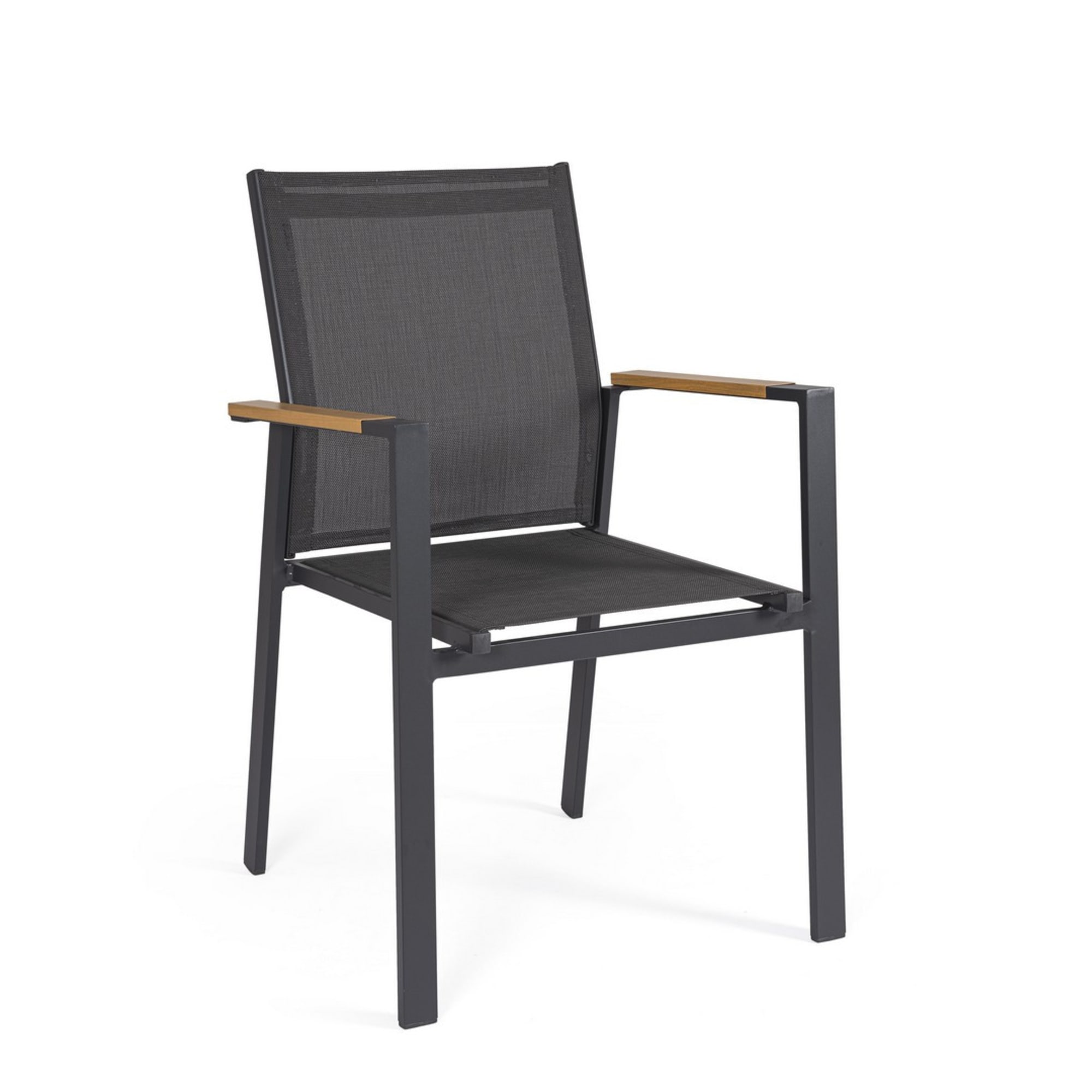 Set 4 sedie da giardino DENIA in textilene antracite con inserti effetto legno e struttura antracite