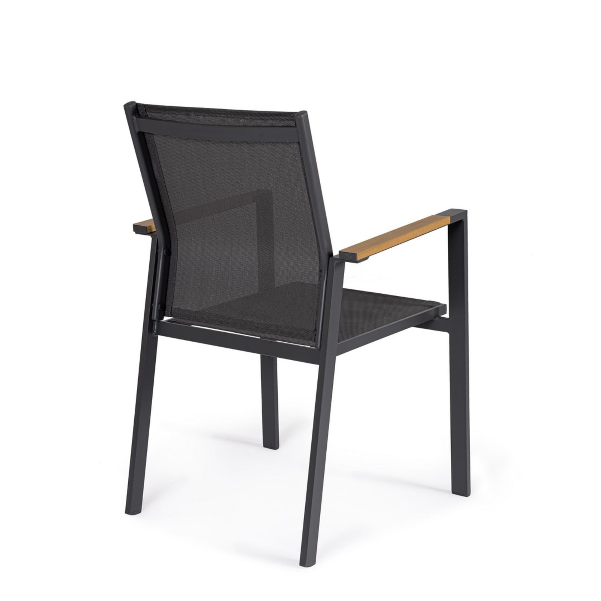 Set 4 sedie da giardino DENIA in textilene antracite con inserti effetto legno e struttura antracite