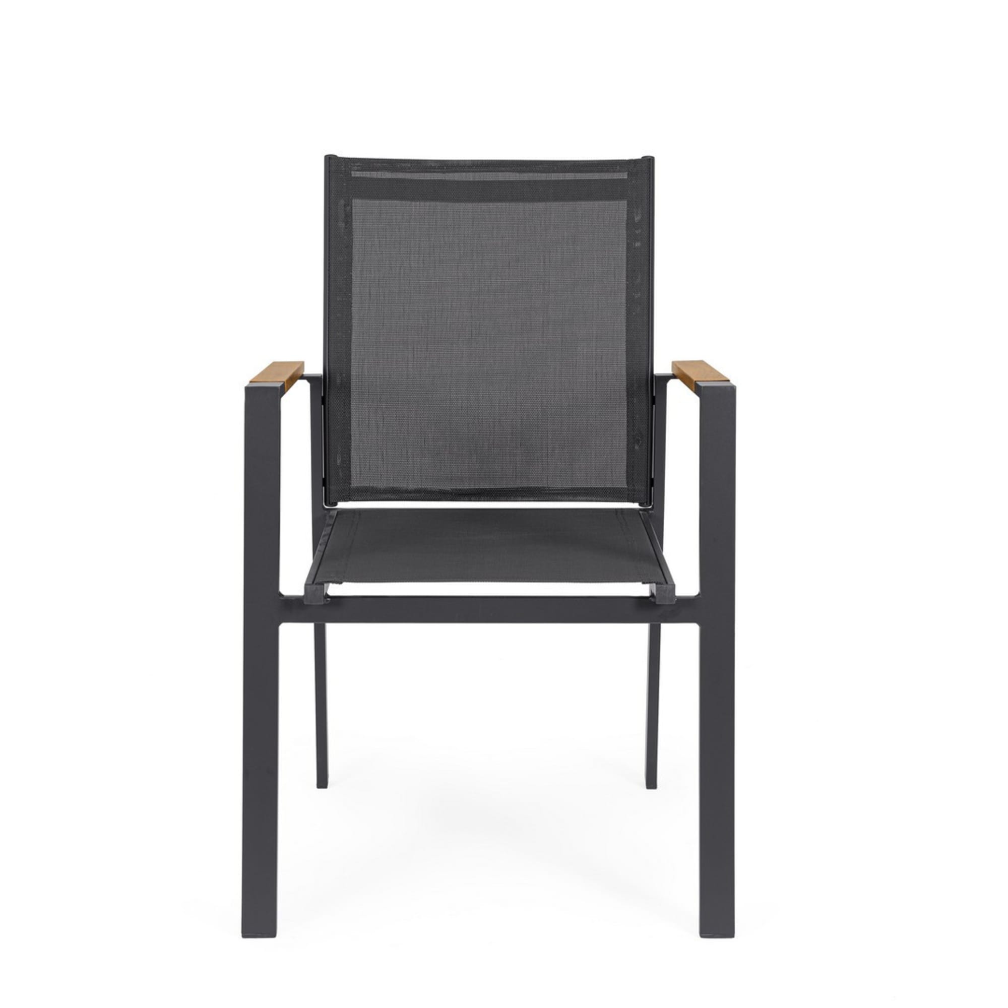 Set 4 sedie da giardino DENIA in textilene antracite con inserti effetto legno e struttura antracite
