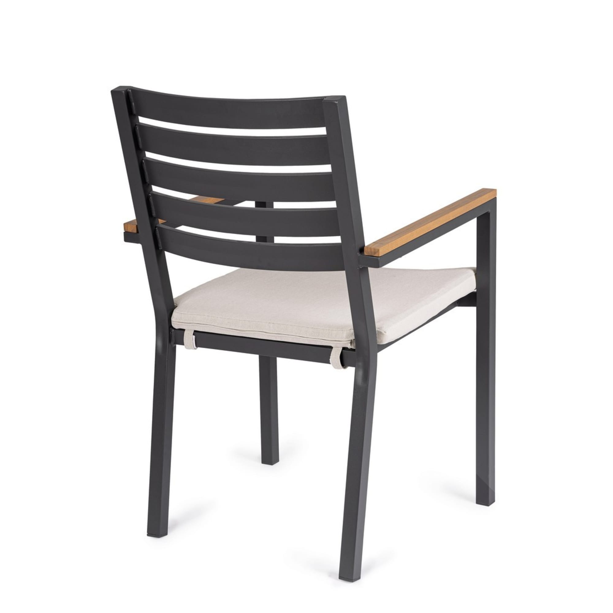 Set 4 sedie da giardino ELDA con cuscino beige, braccioli effetto legno e struttura antracite