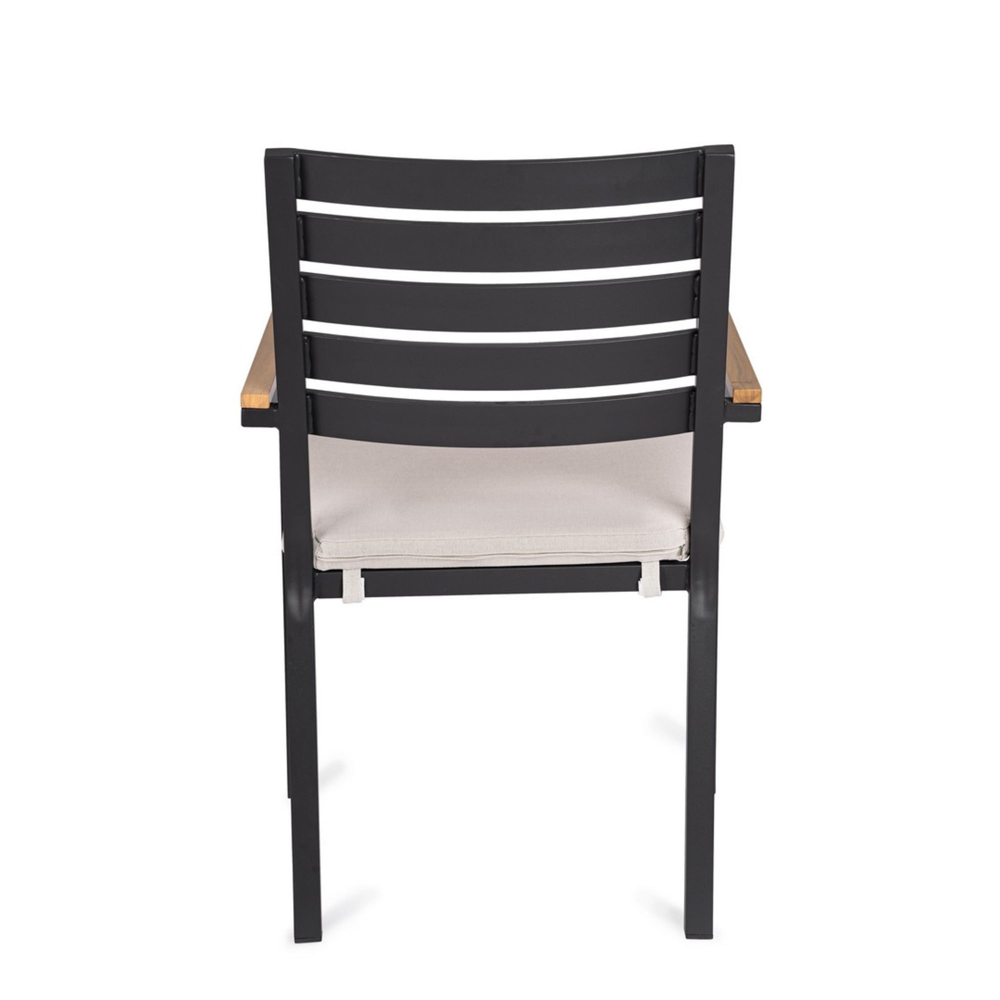Set 4 sedie da giardino ELDA con cuscino beige, braccioli effetto legno e struttura antracite