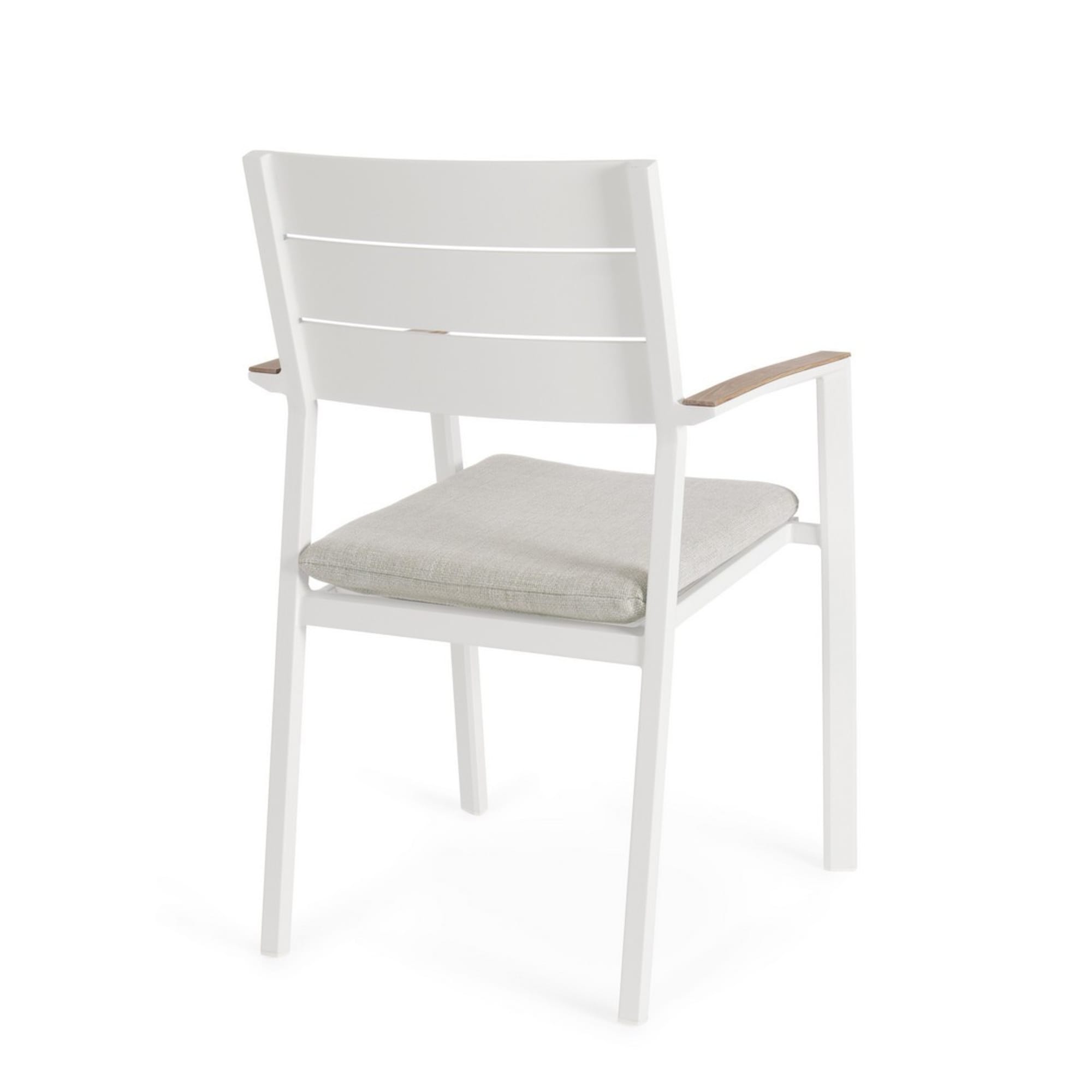 Set 4 sedie da giardino ZELMAR con cuscino beige, braccioli effetto legno e struttura in alluminio bianco