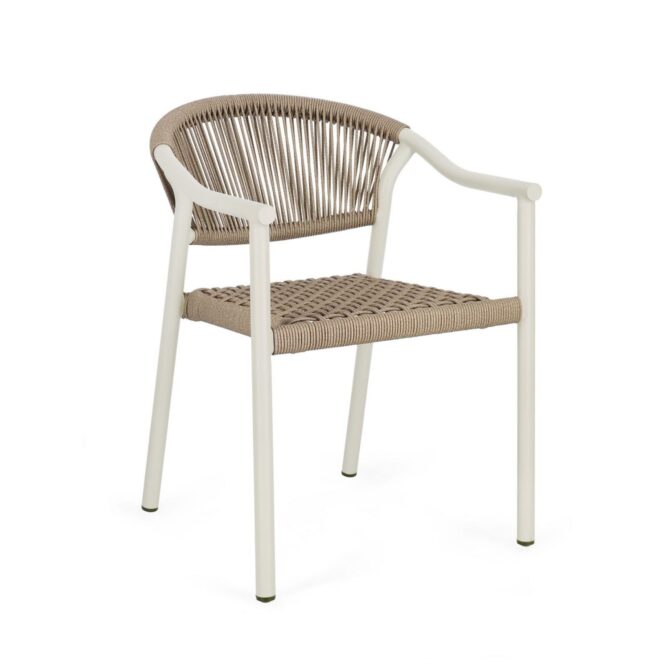 Set di 4 sedie con braccioli FORMENTERA in alluminio beige e fibra sintetica sabbia, impilabili