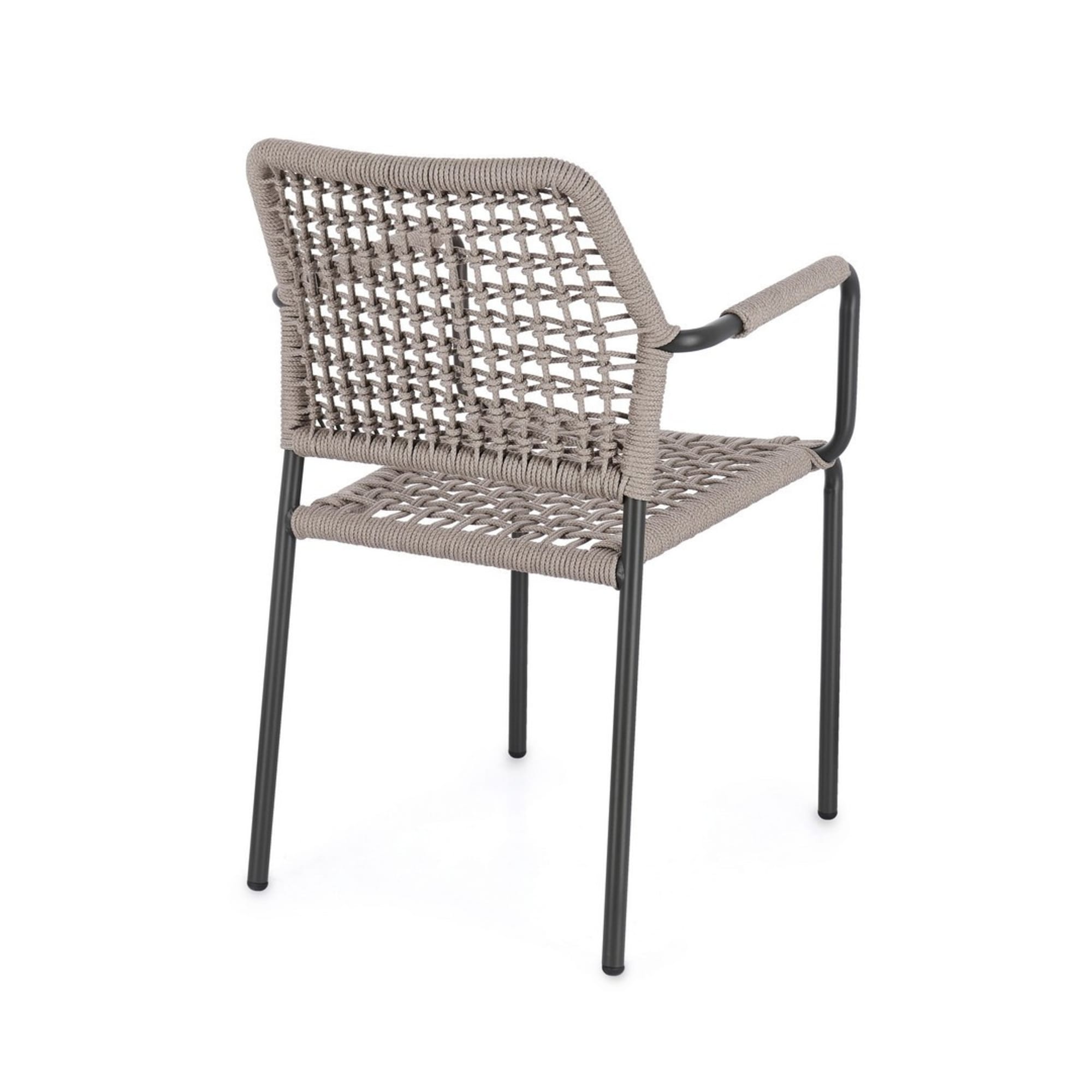 Set di 4 sedie con braccioli MIRANDA in alluminio antracite e corda beige, impilabili