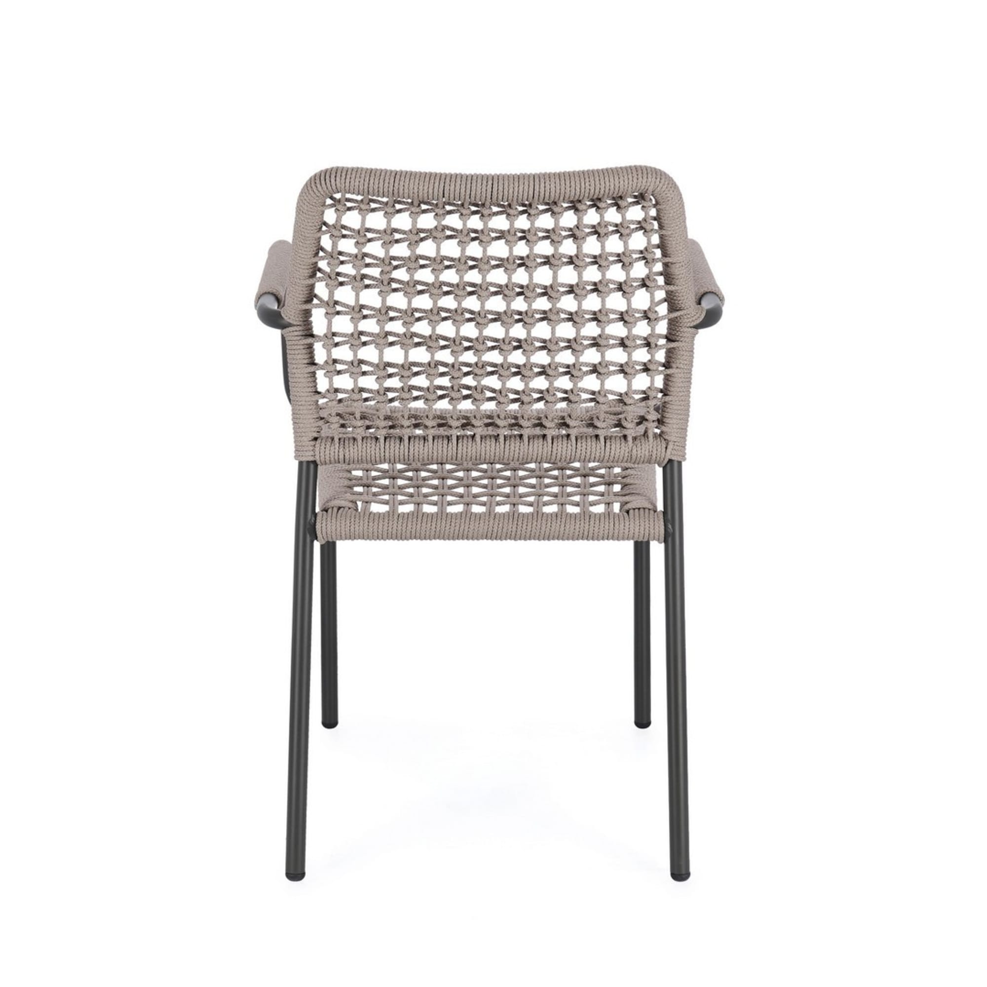 Set di 4 sedie con braccioli MIRANDA in alluminio antracite e corda beige, impilabili
