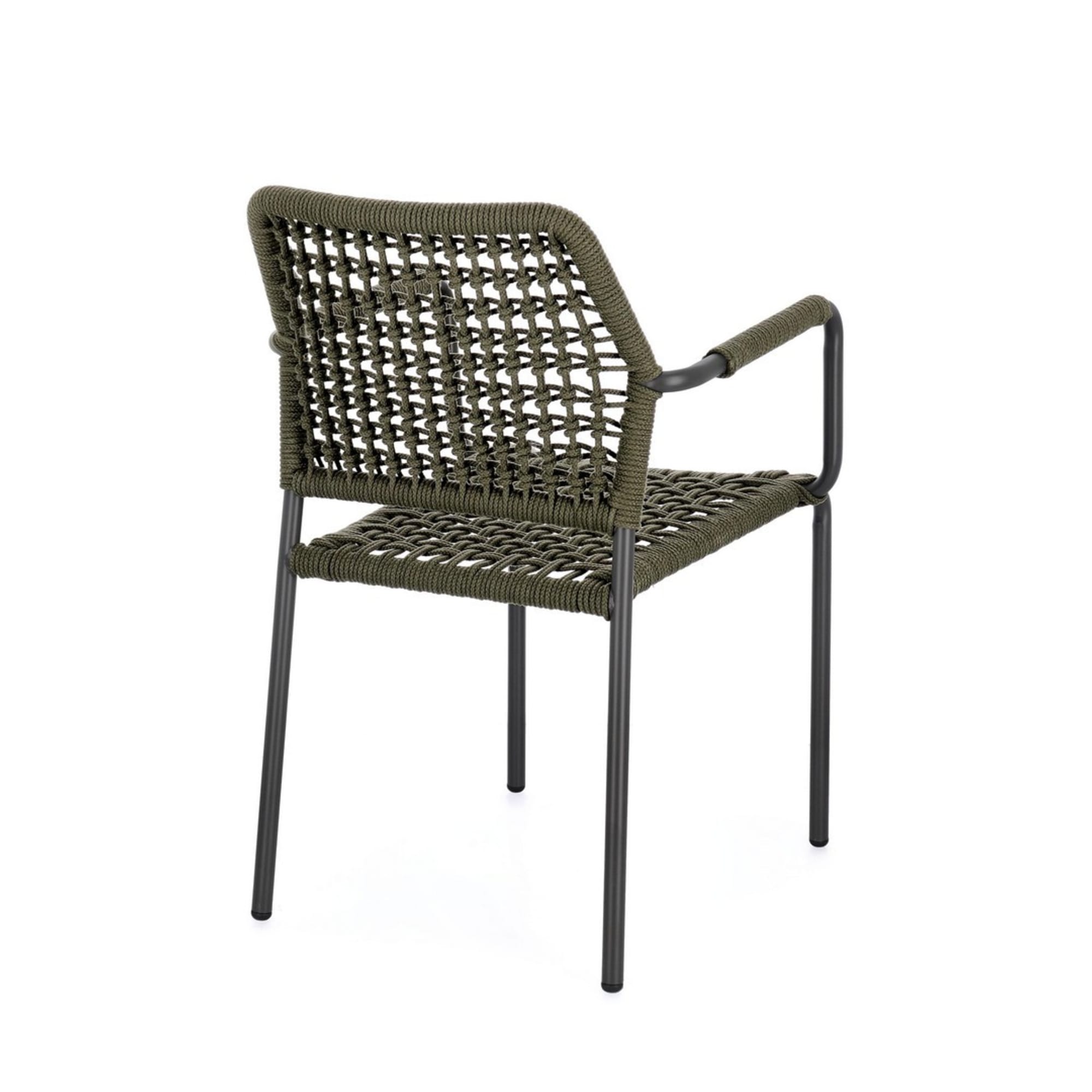 Set di 4 sedie con braccioli MIRANDA in alluminio antracite e corda verde, impilabili
