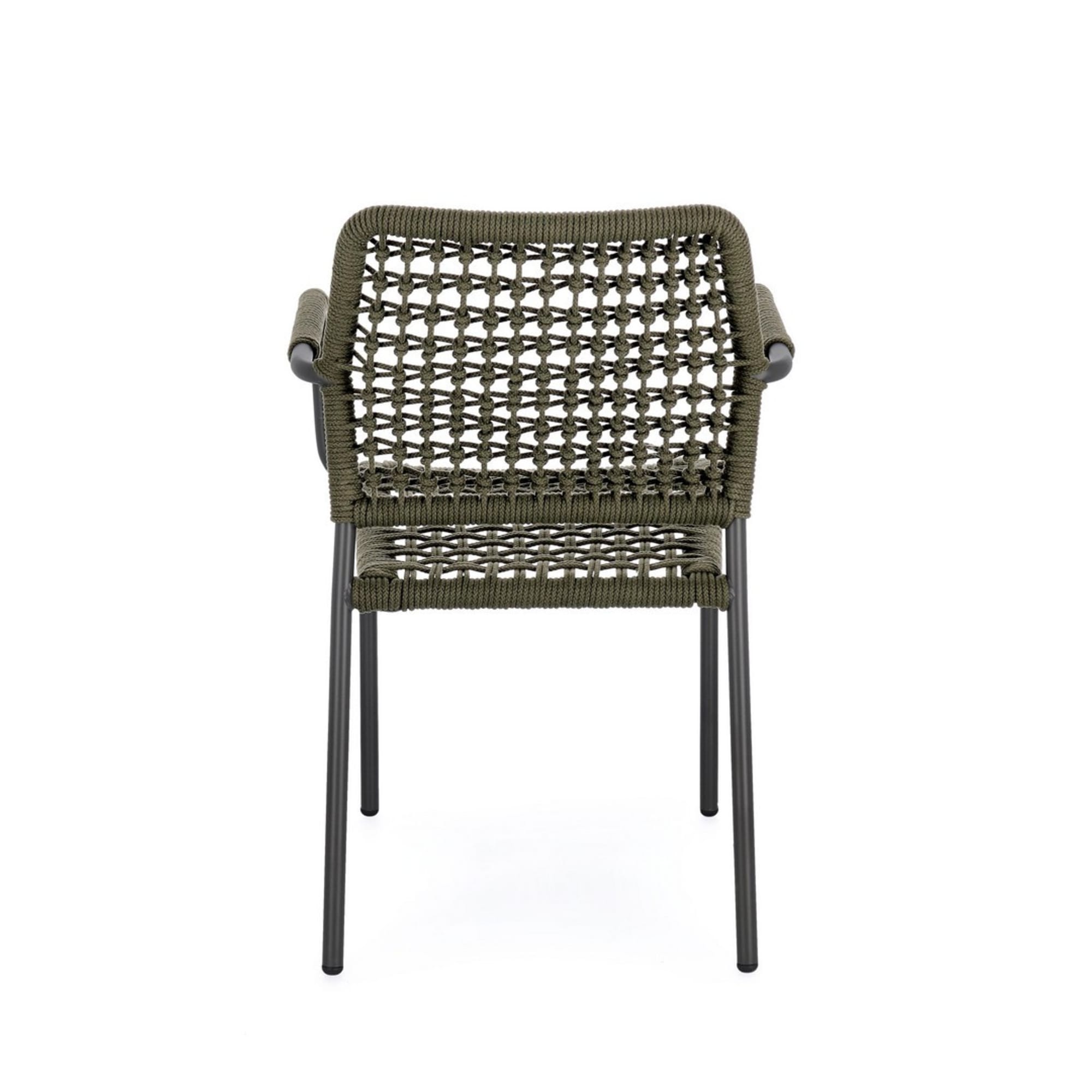 Set di 4 sedie con braccioli MIRANDA in alluminio antracite e corda verde, impilabili