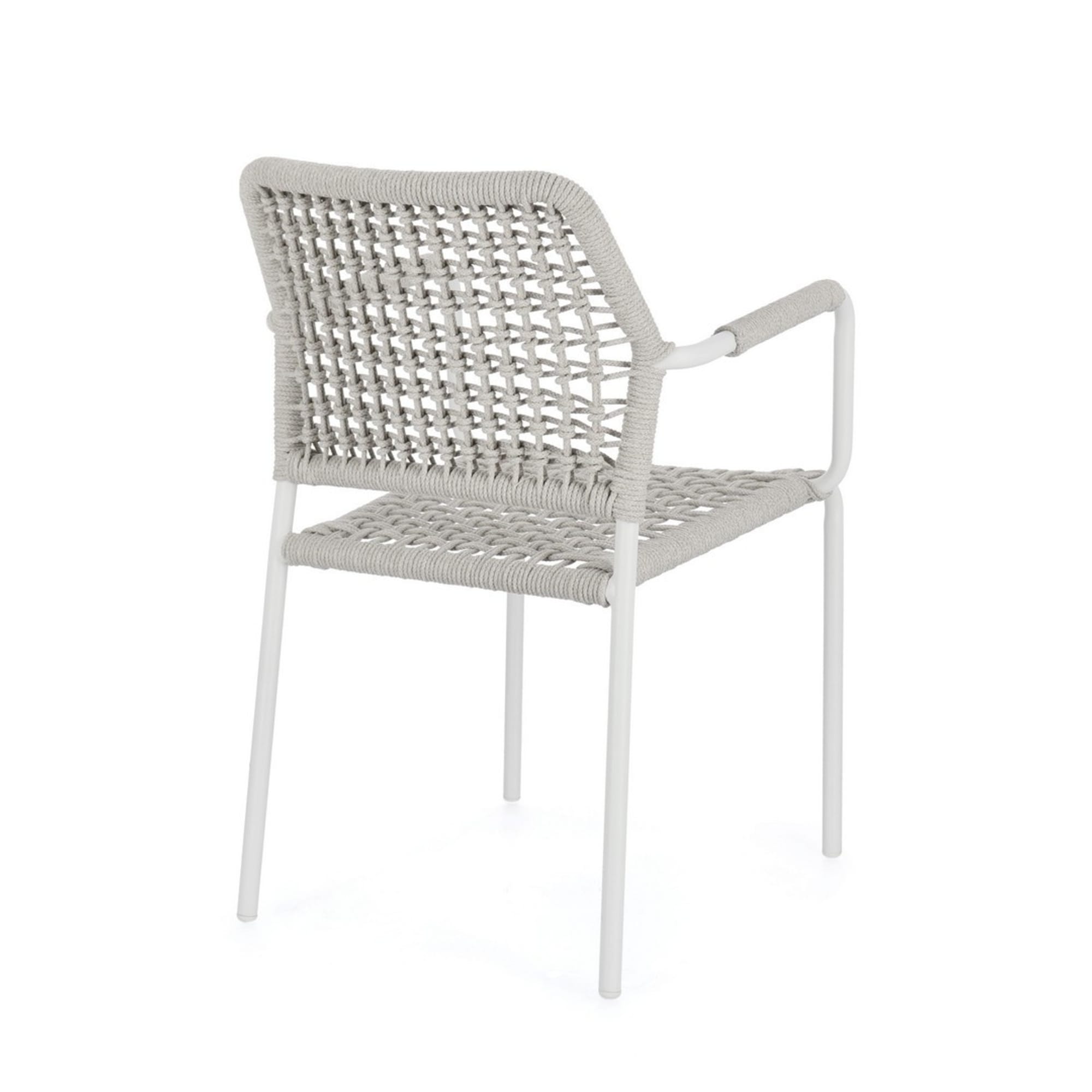Set di 4 sedie con braccioli MIRANDA in alluminio e corda bianco, impilabili