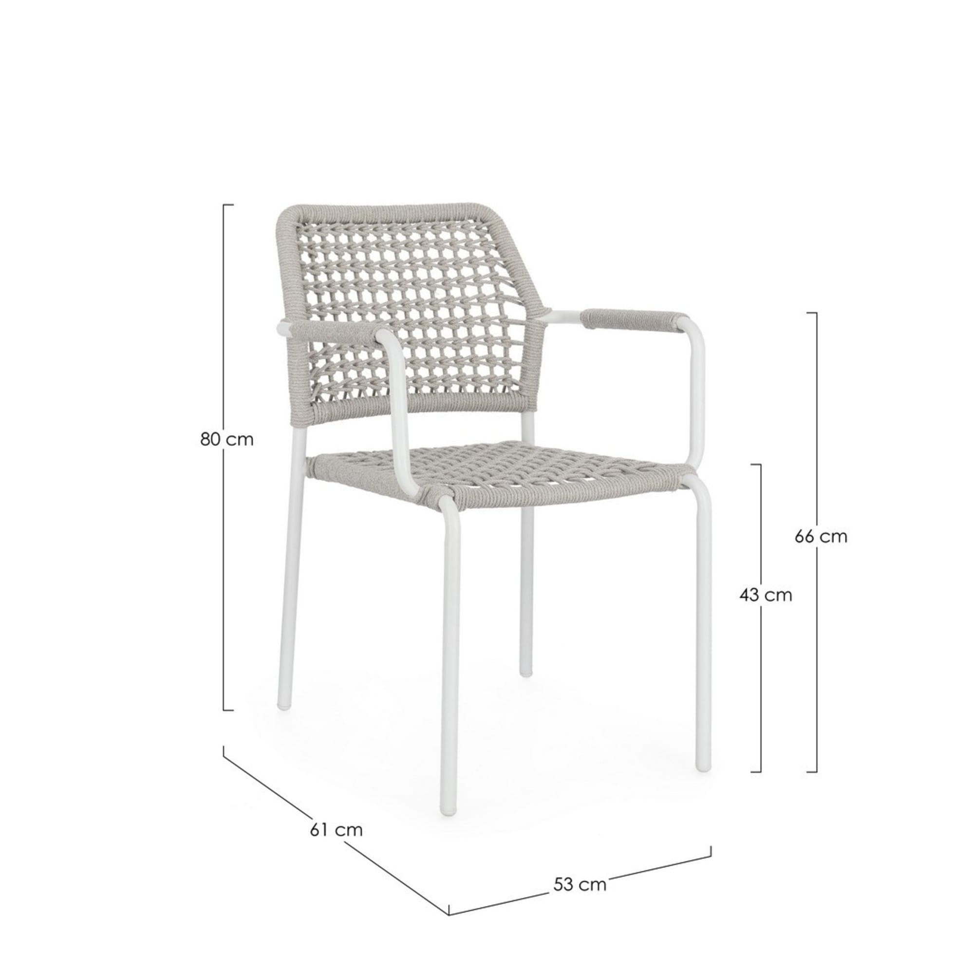 Set di 4 sedie con braccioli MIRANDA in alluminio e corda bianco, impilabili