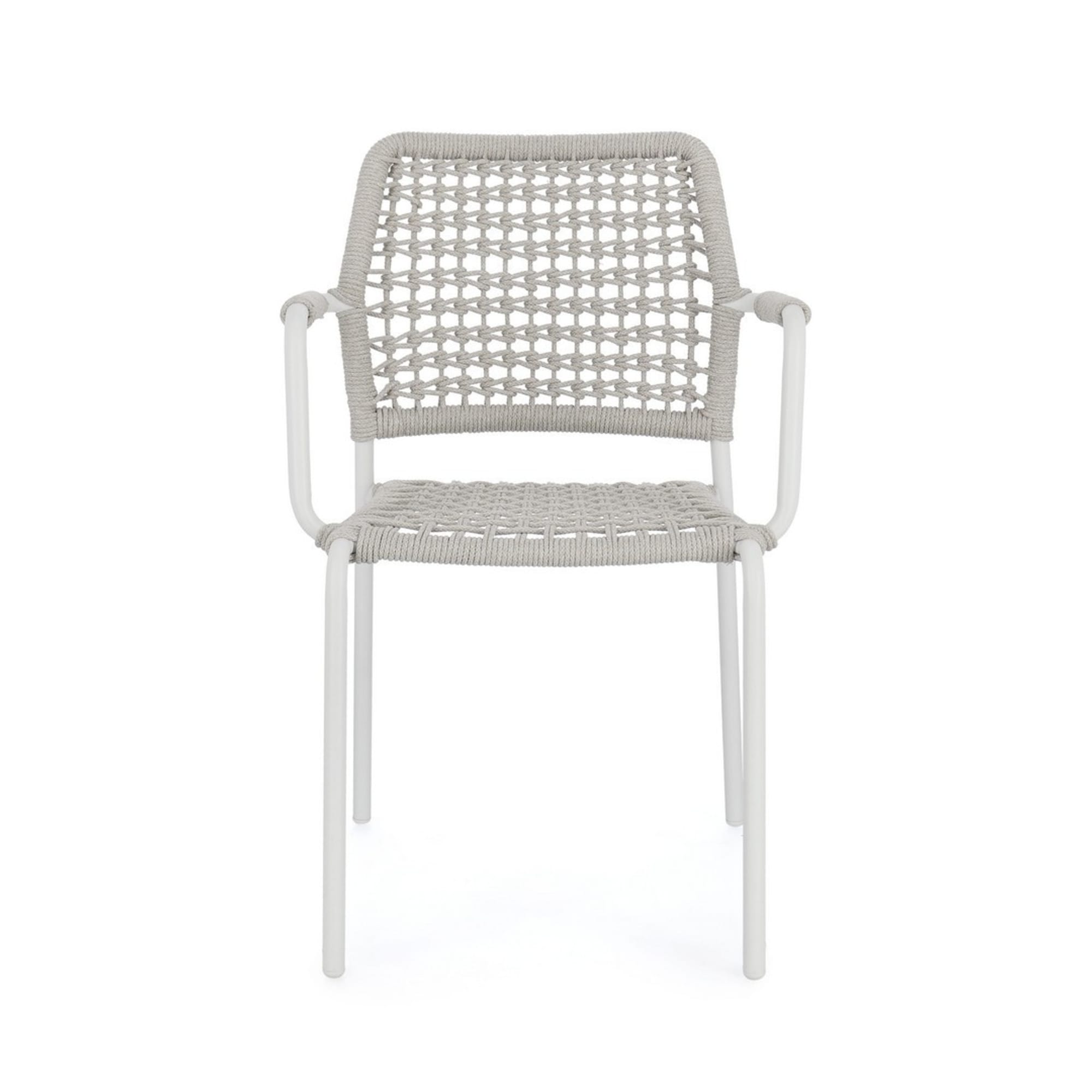 Set di 4 sedie con braccioli MIRANDA in alluminio e corda bianco, impilabili