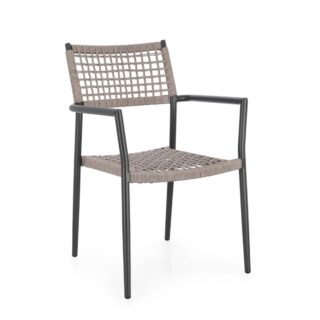 Set di 4 sedie con braccioli BLANES in alluminio antracite e corda beige