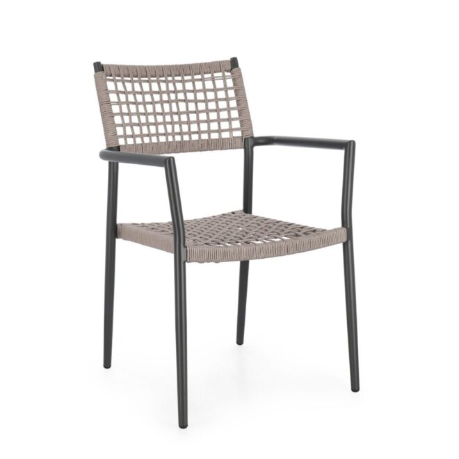Set di 4 sedie con braccioli BLANES in alluminio antracite e corda beige