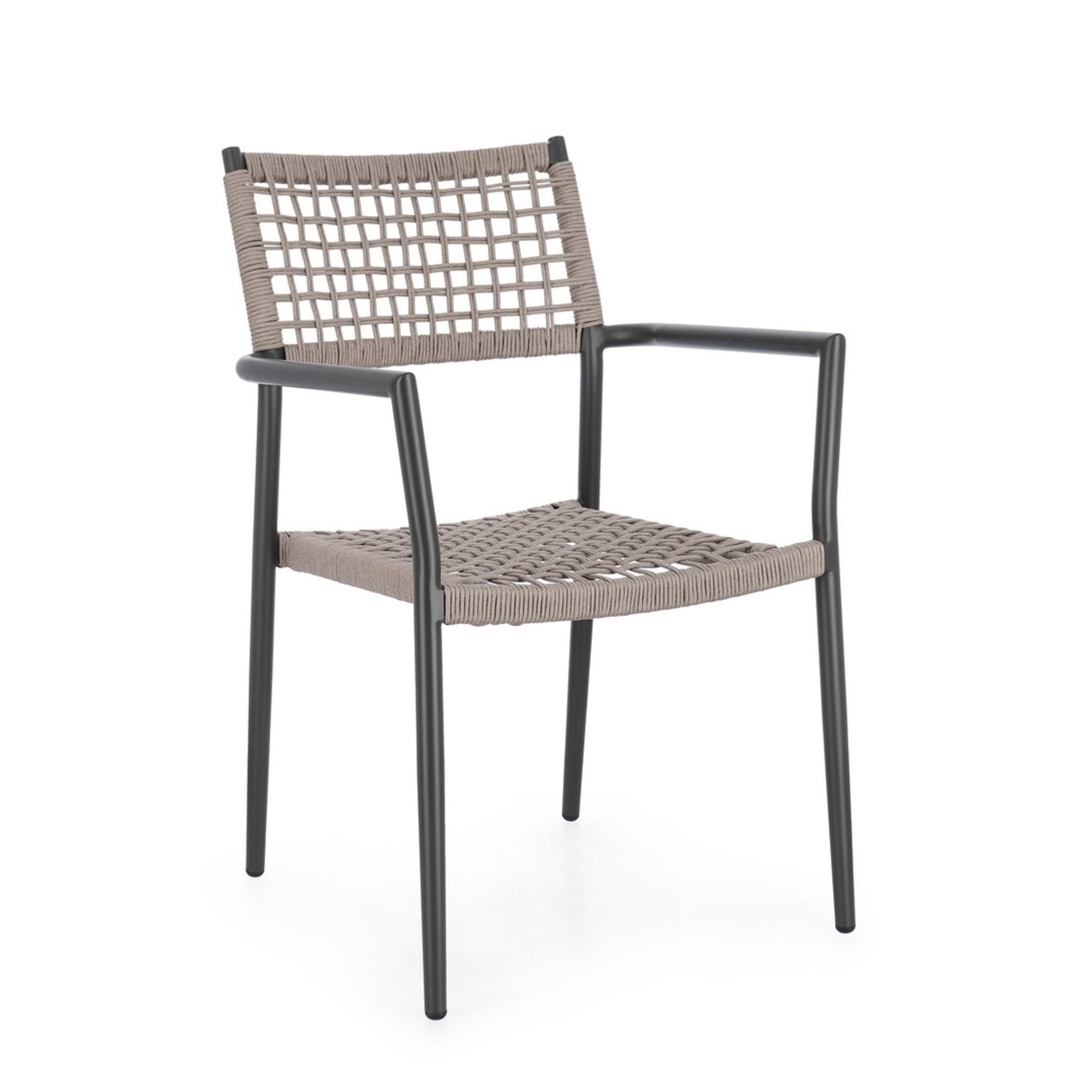 Set di 4 sedie con braccioli BLANES in alluminio antracite e corda beige