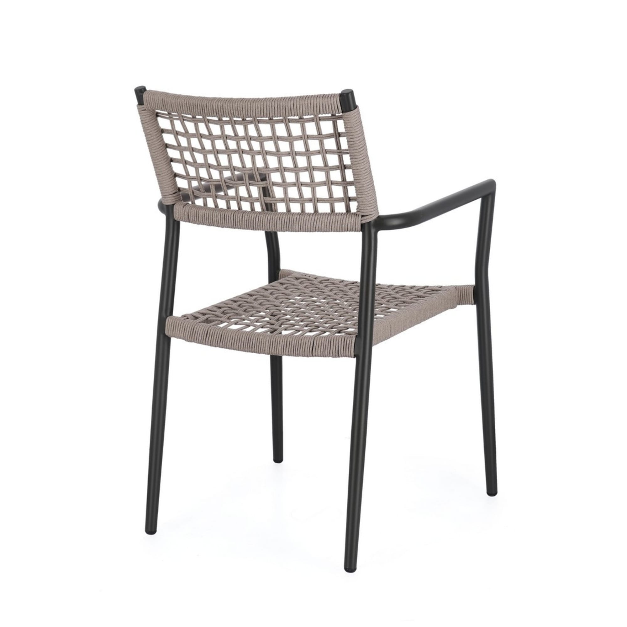 Set di 4 sedie con braccioli BLANES in alluminio antracite e corda beige