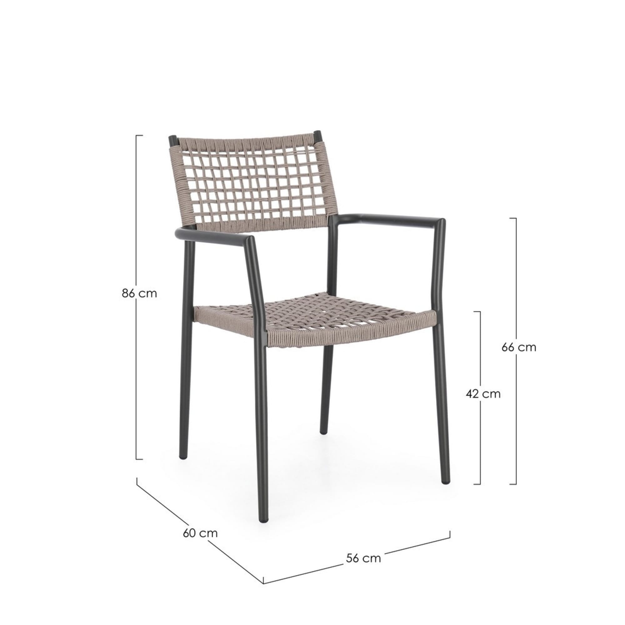 Set di 4 sedie con braccioli BLANES in alluminio antracite e corda beige