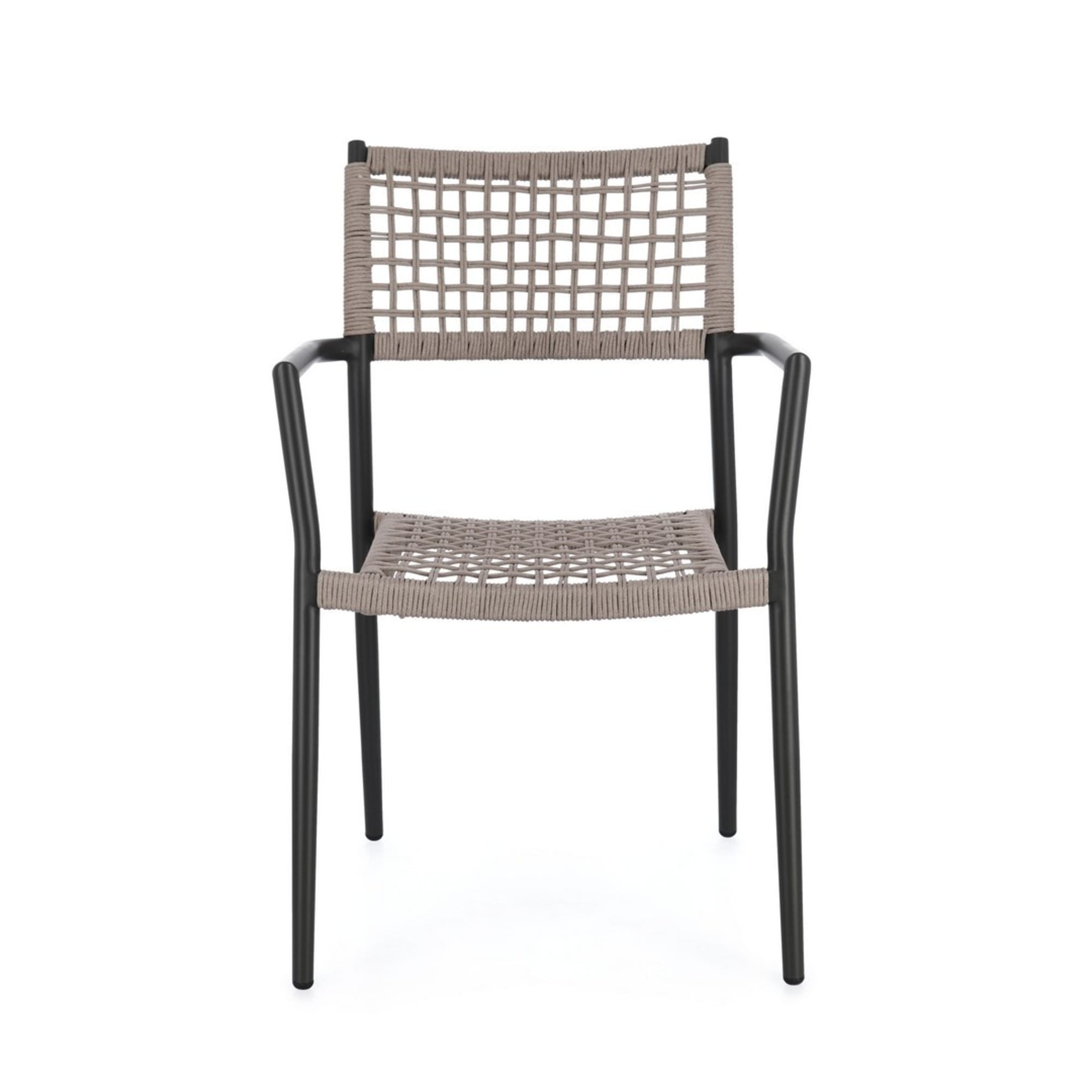 Set di 4 sedie con braccioli BLANES in alluminio antracite e corda beige