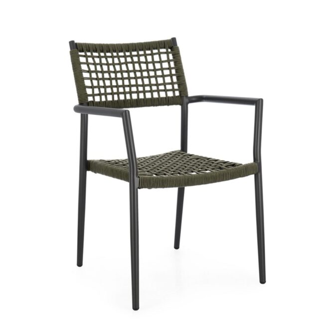 Set di 4 sedie con braccioli BLANES in alluminio antracite e corda verde