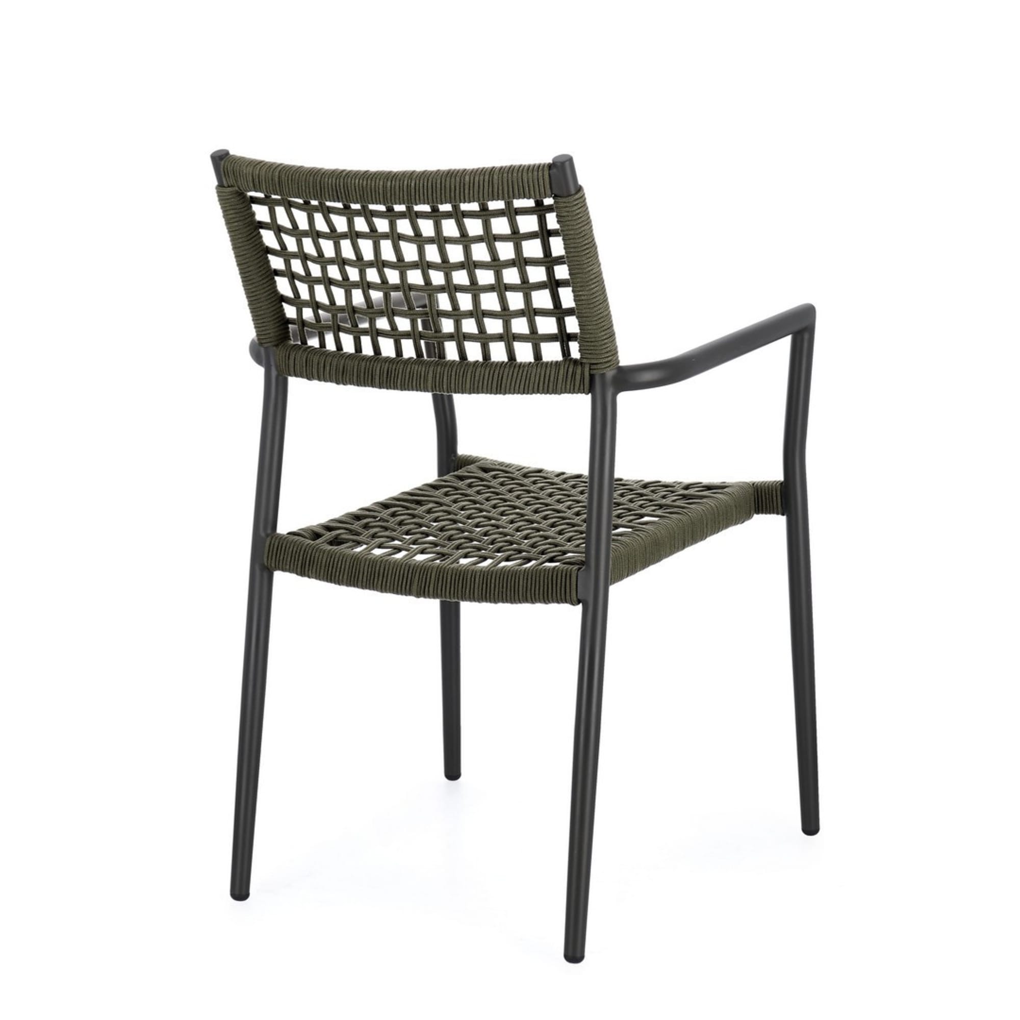 Set di 4 sedie con braccioli BLANES in alluminio antracite e corda verde