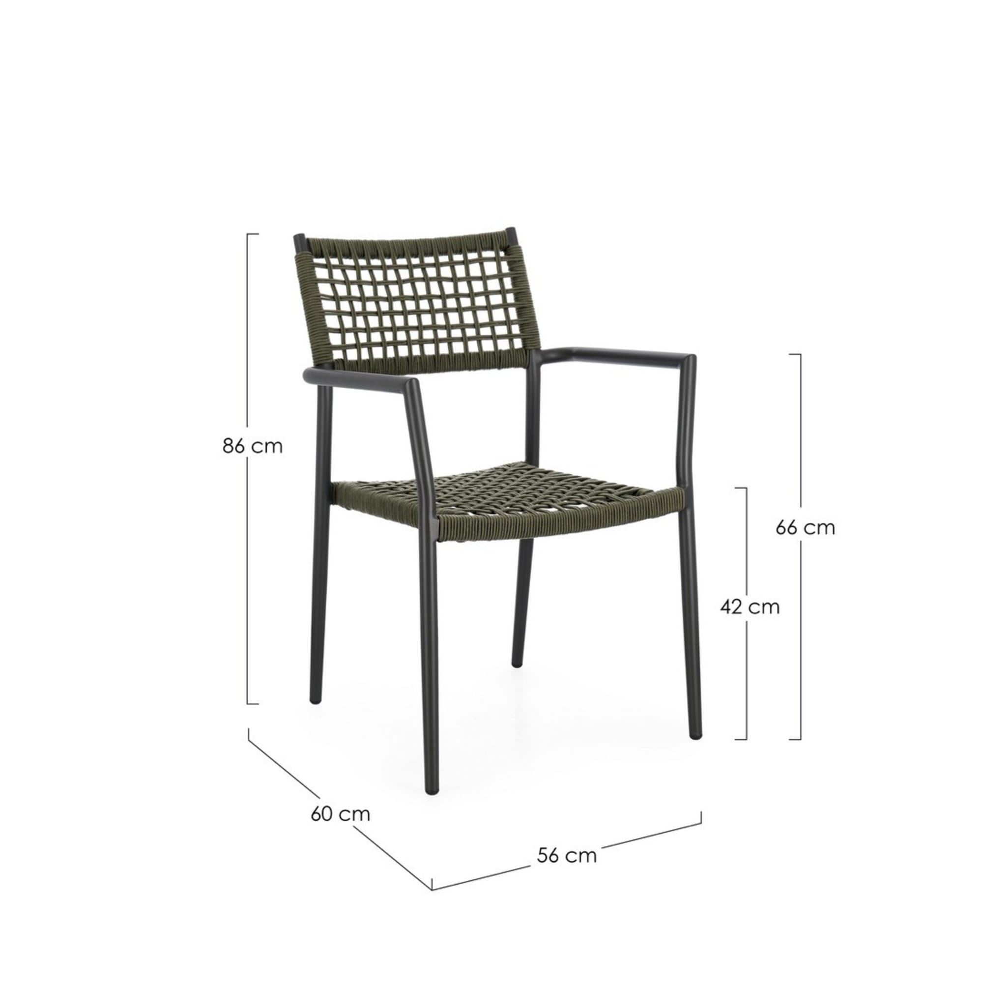 Set di 4 sedie con braccioli BLANES in alluminio antracite e corda verde