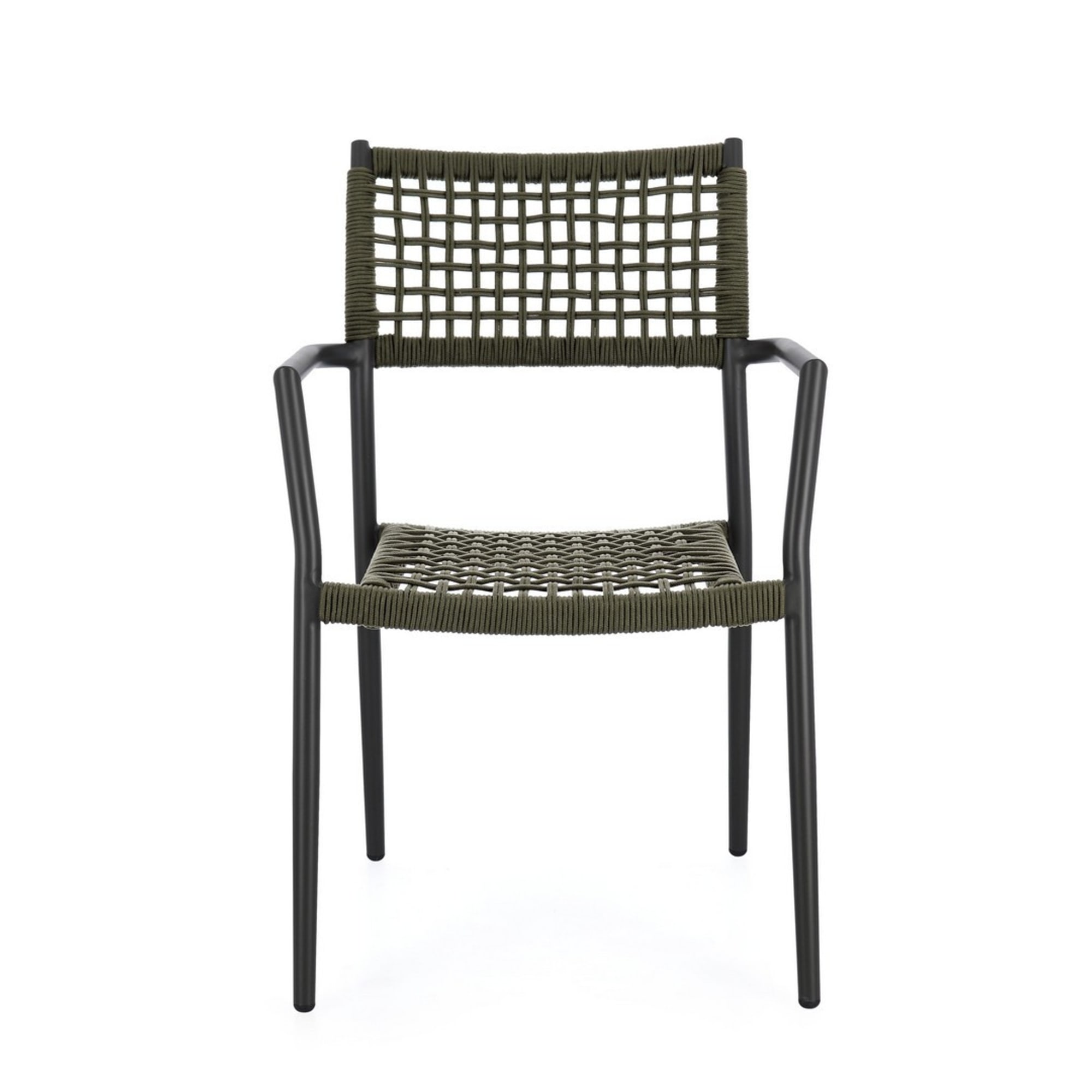 Set di 4 sedie con braccioli BLANES in alluminio antracite e corda verde