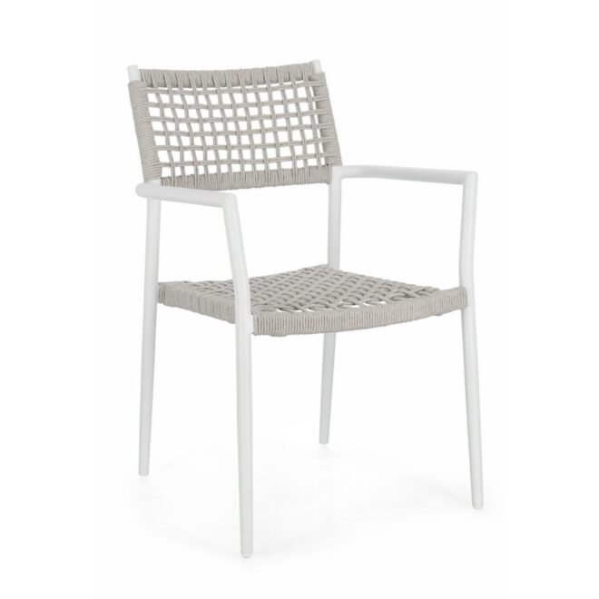 Set di 4 sedie con braccioli BLANES in alluminio bianco e corda tortora