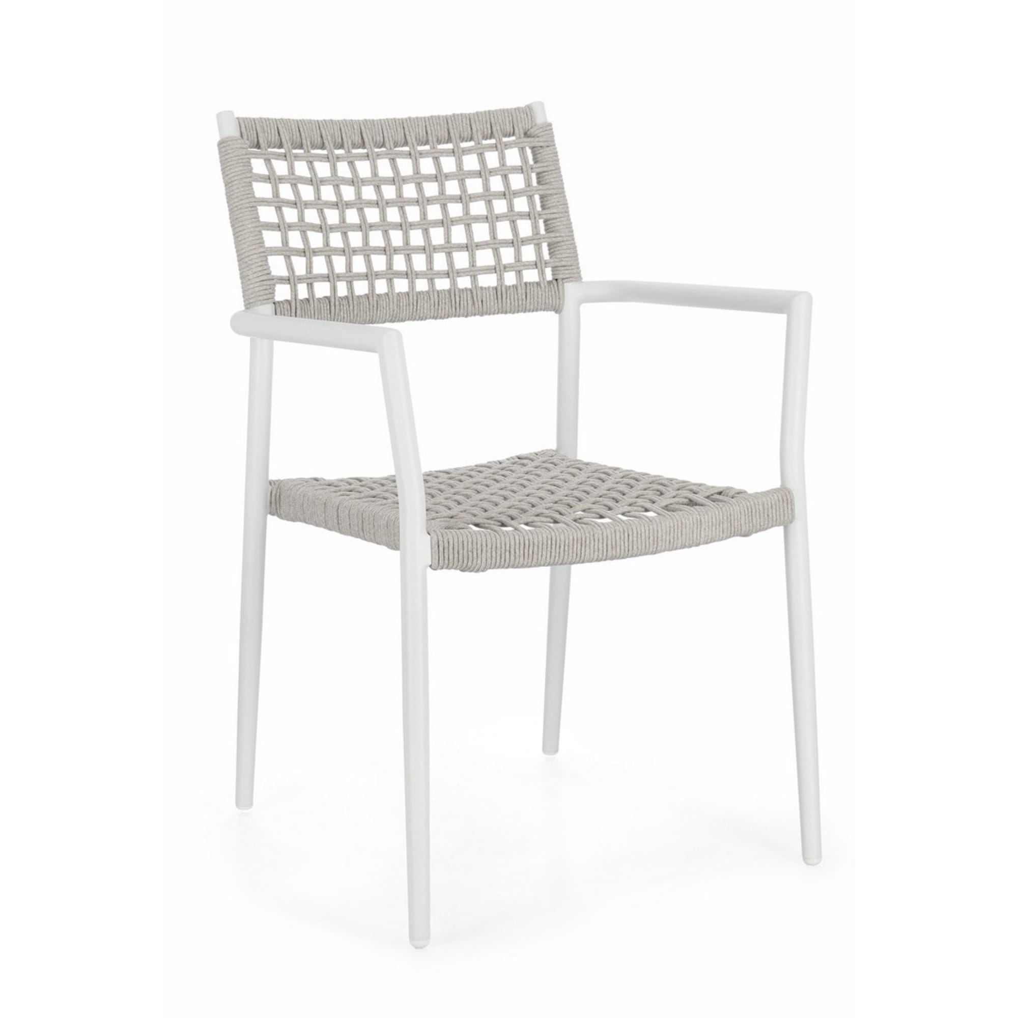 Set di 4 sedie con braccioli BLANES in alluminio bianco e corda grigio
