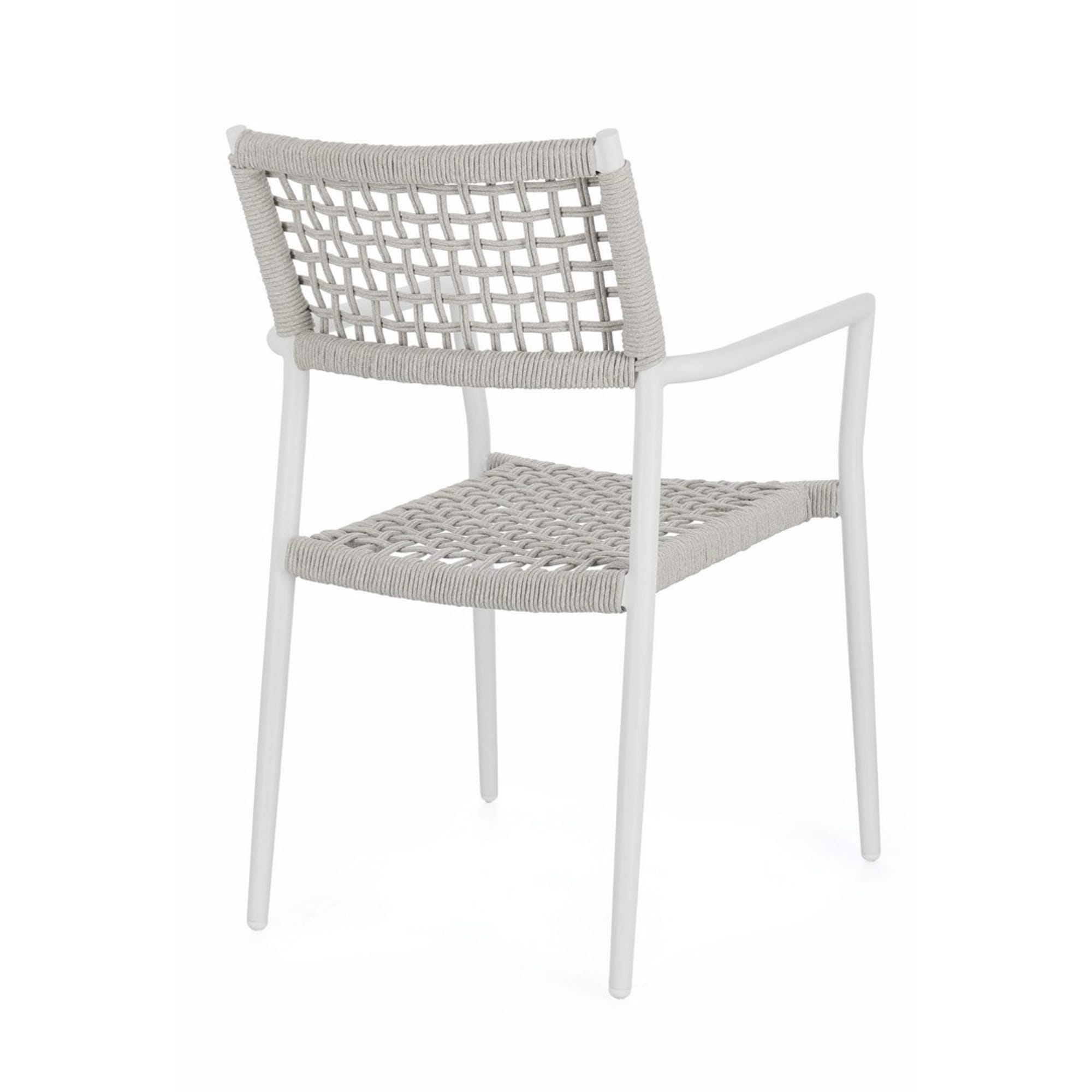 Set di 4 sedie con braccioli BLANES in alluminio bianco e corda grigio