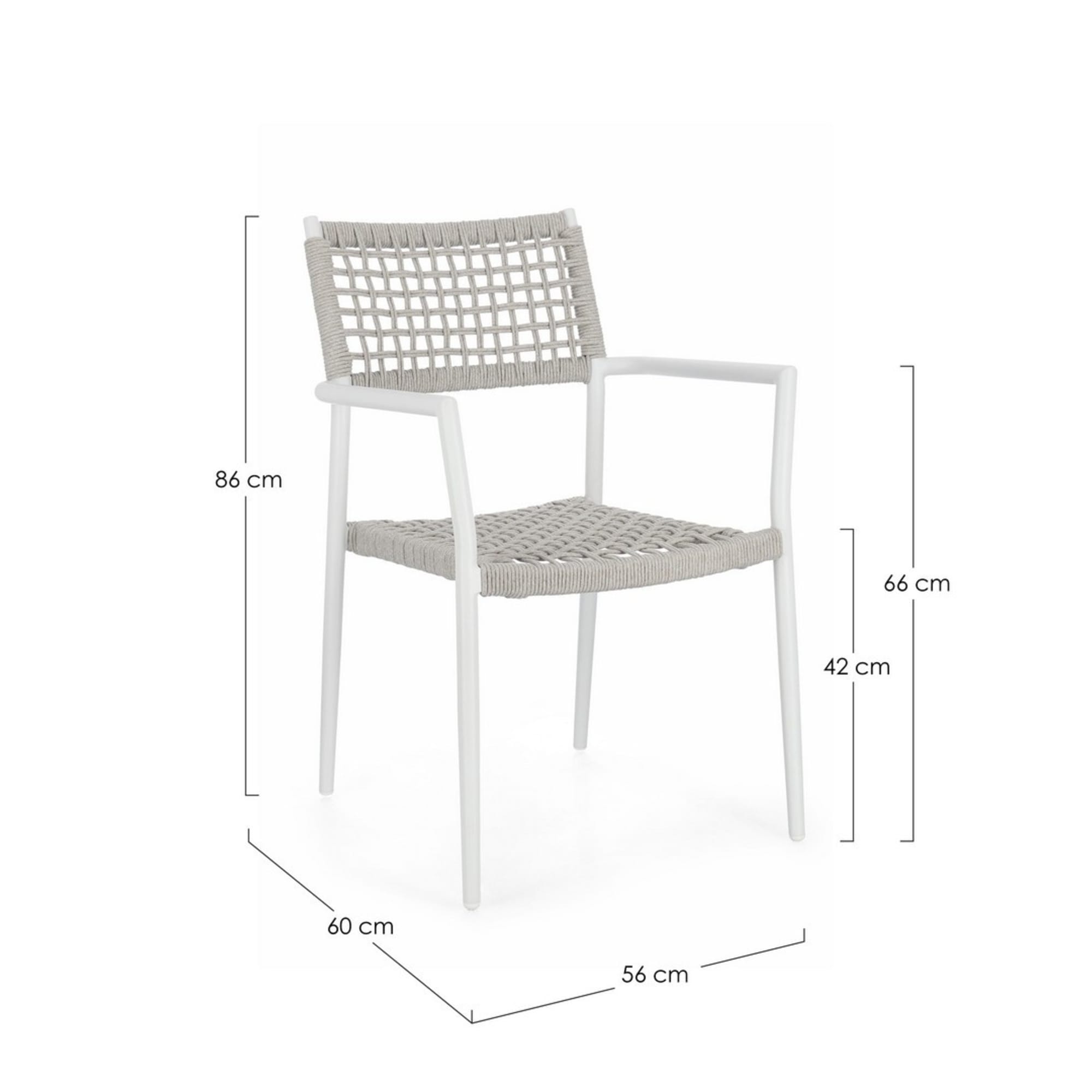 Set di 4 sedie con braccioli BLANES in alluminio bianco e corda grigio