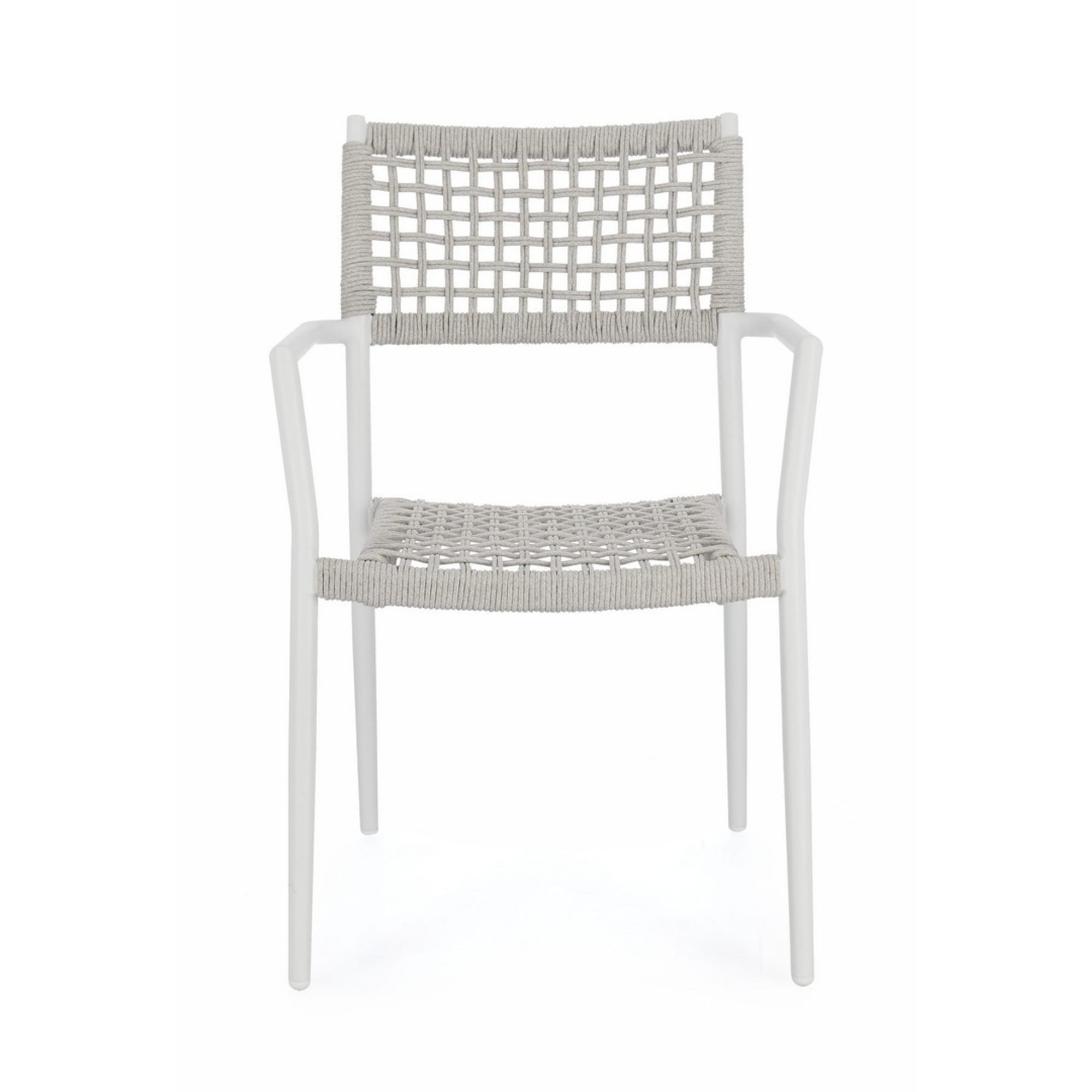 Set di 4 sedie con braccioli BLANES in alluminio bianco e corda grigio