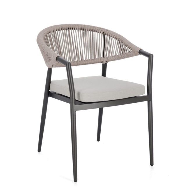 Set di 4 sedie con braccioli GETARIA antracite e beige, impilabili
