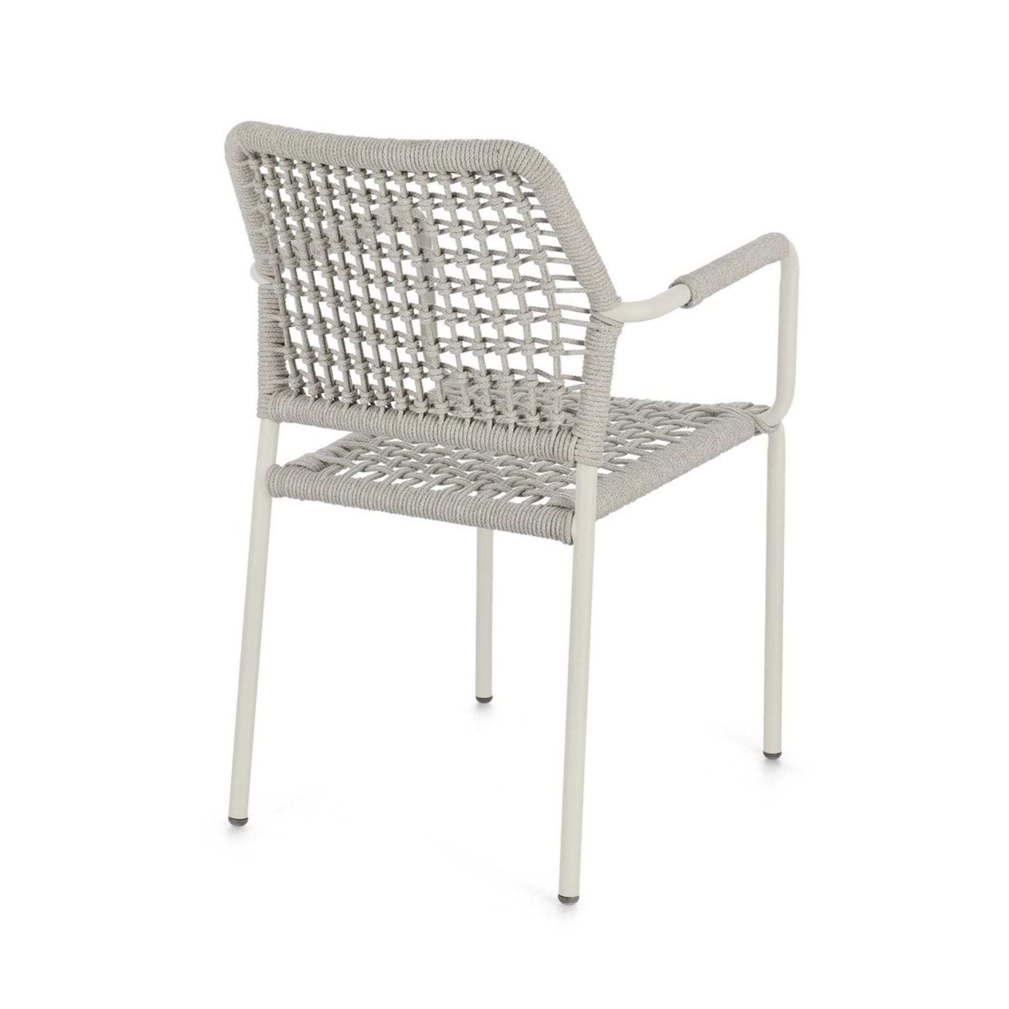 Set di 4 sedie con braccioli MIRANDA in alluminio beige e corda tortora, impilabili
