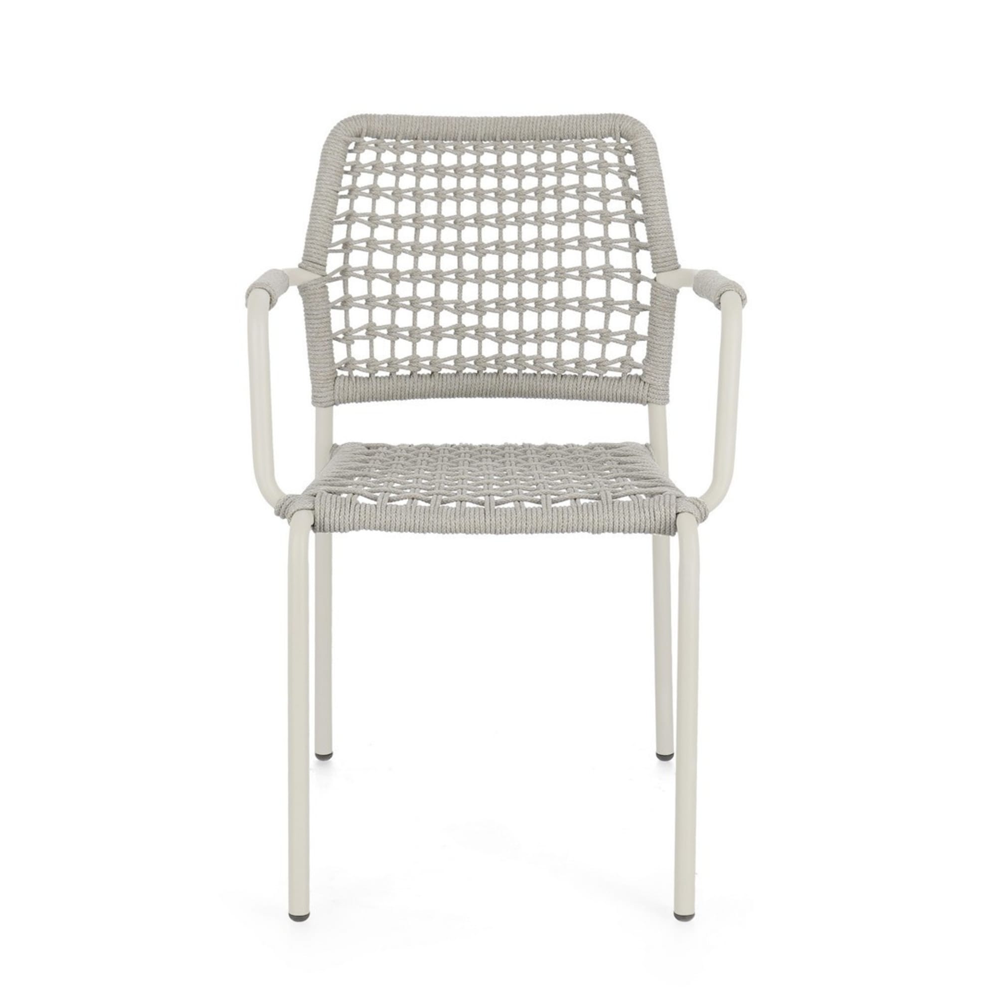 Set di 4 sedie con braccioli MIRANDA in alluminio beige e corda tortora, impilabili