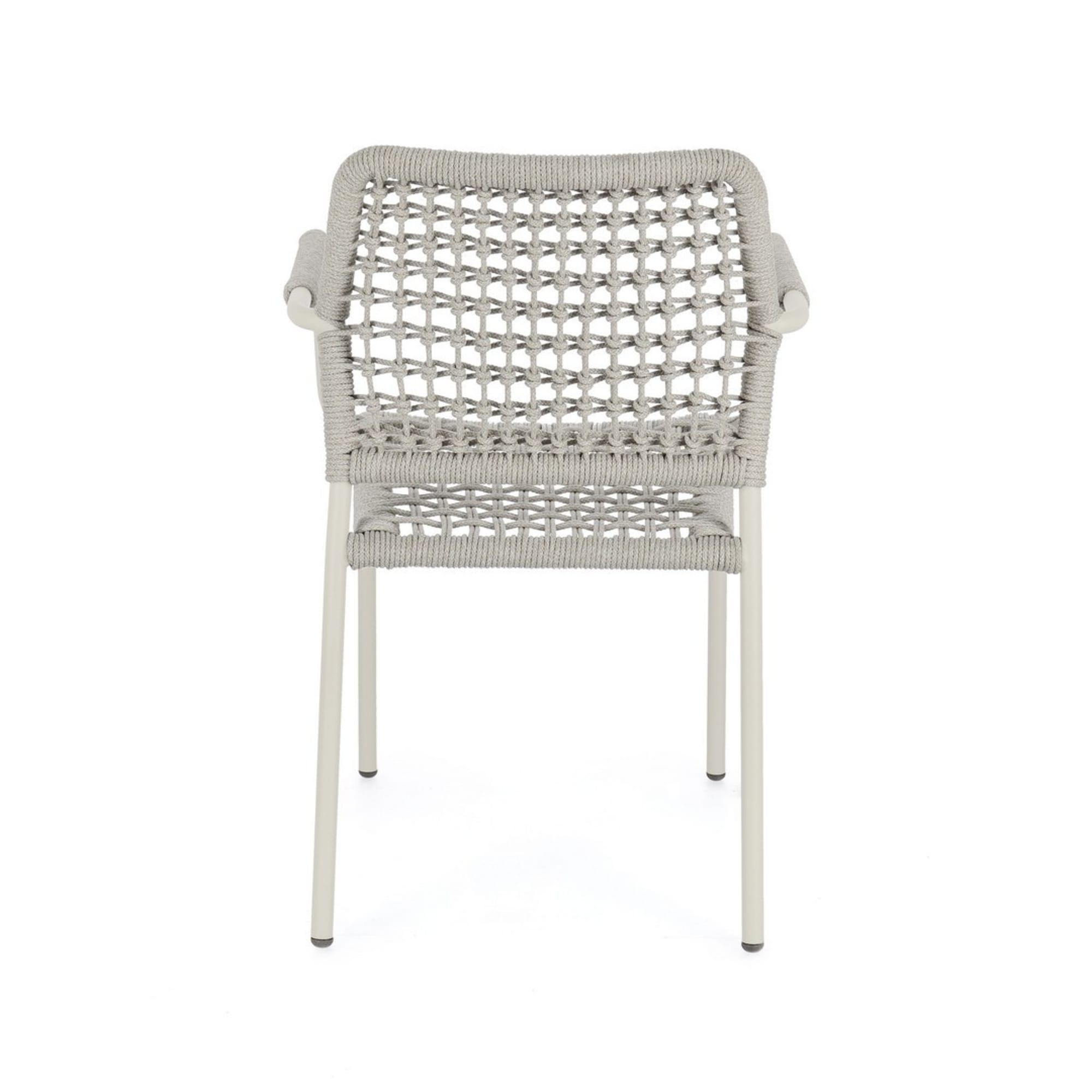Set di 4 sedie con braccioli MIRANDA in alluminio beige e corda tortora, impilabili