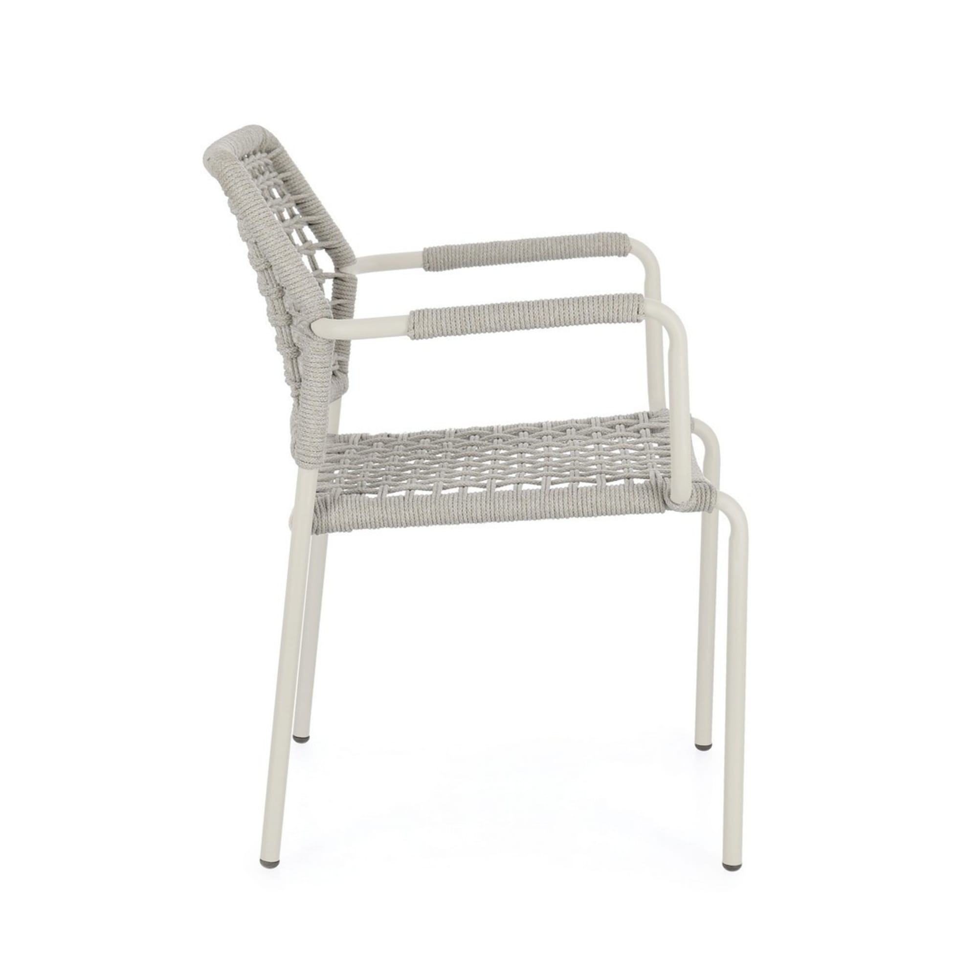 Set di 4 sedie con braccioli MIRANDA in alluminio beige e corda tortora, impilabili