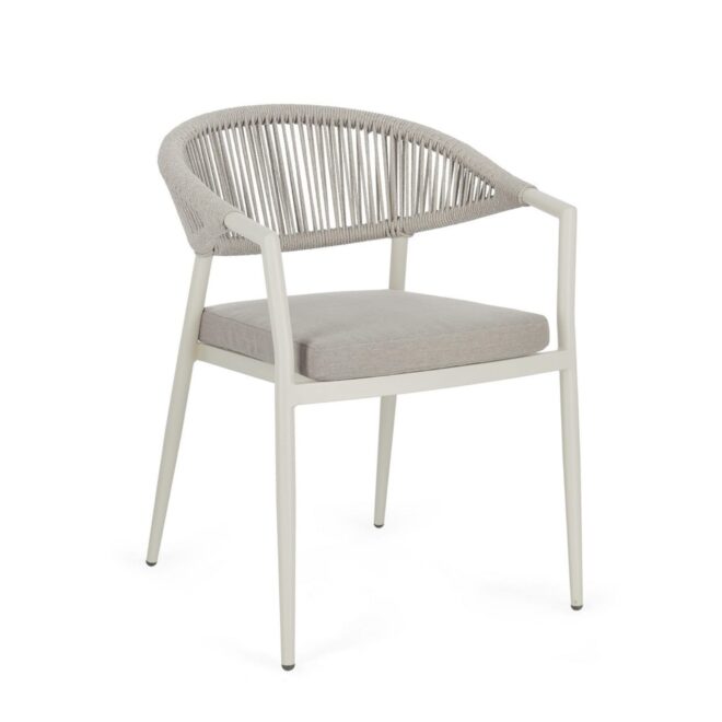Set di 4 sedie con braccioli GETARIA in alluminio beige e corda tortora, impilabili