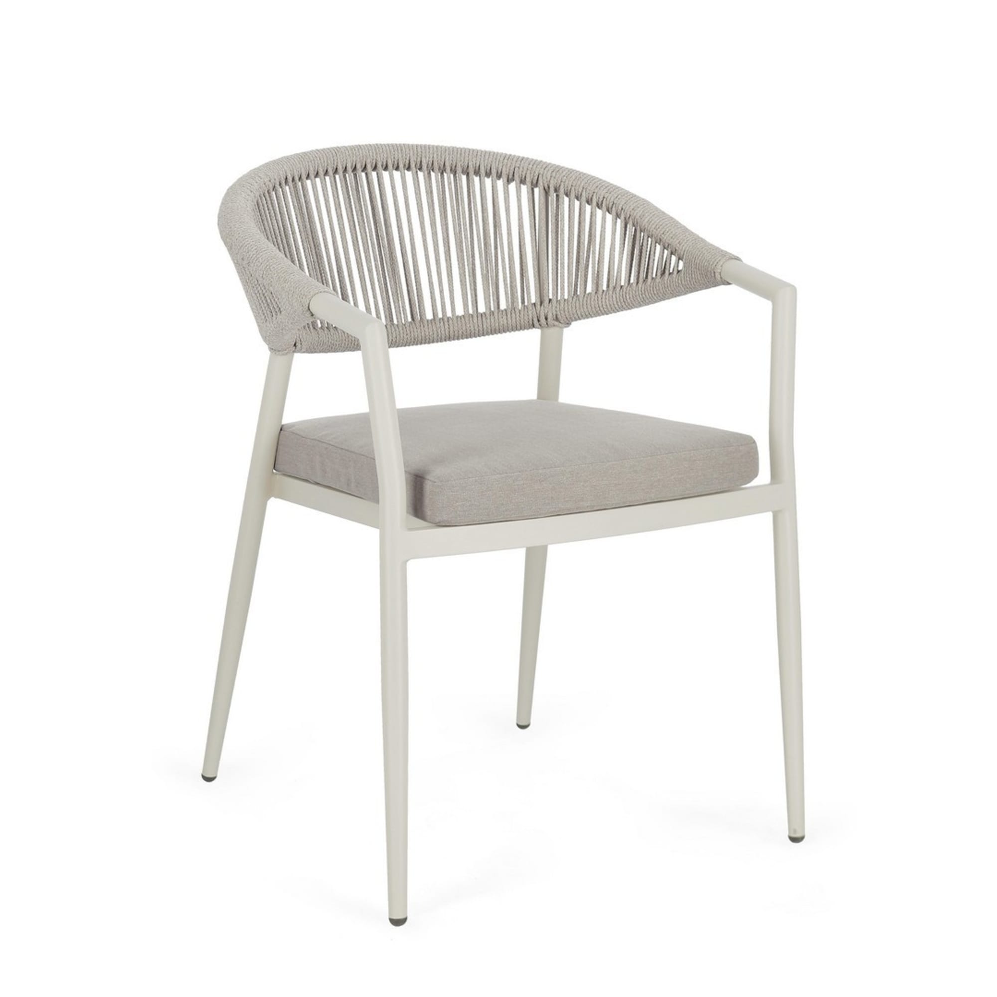 Set di 4 sedie con braccioli GETARIA in alluminio beige e corda tortora, impilabili