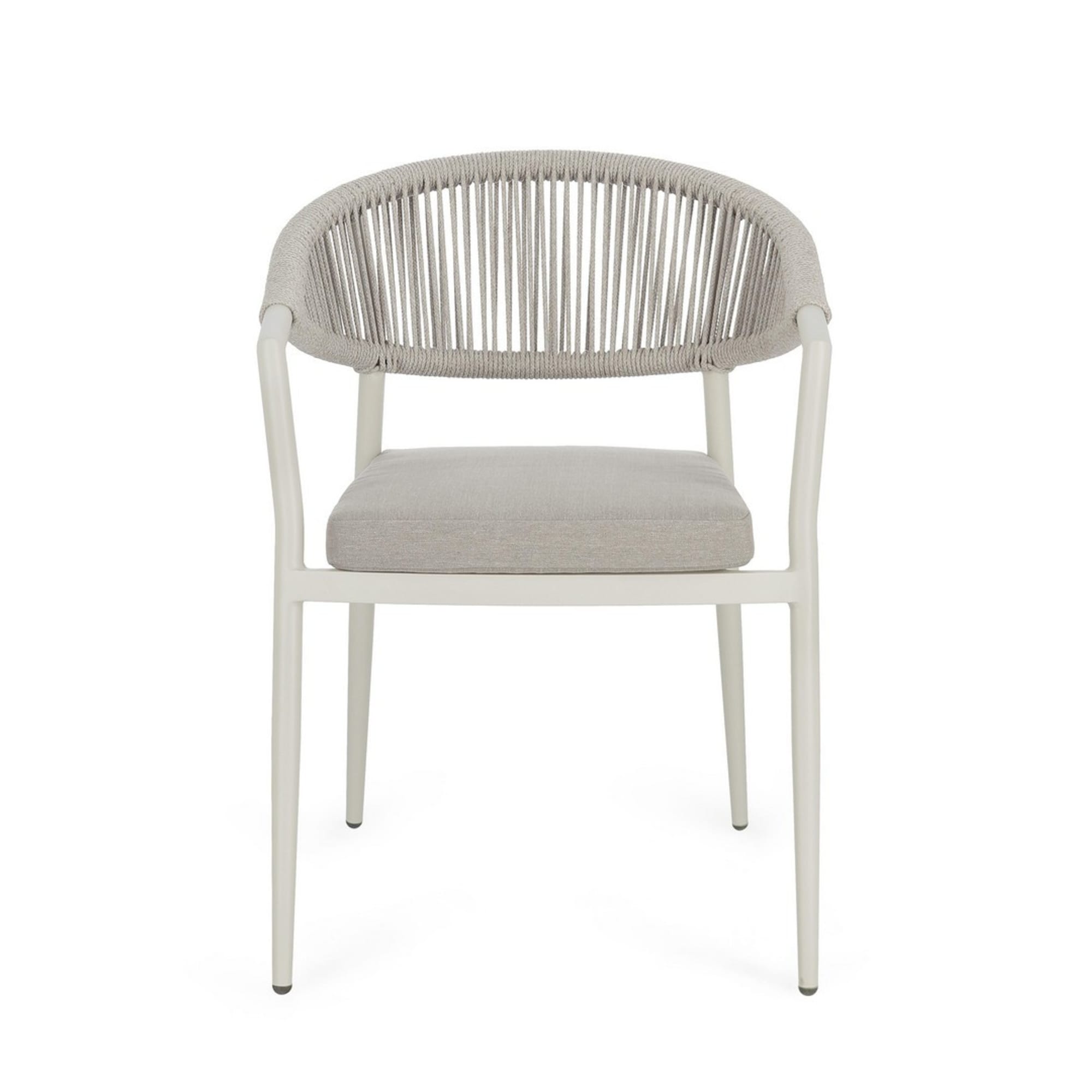 Set di 4 sedie con braccioli GETARIA in alluminio beige e corda tortora, impilabili
