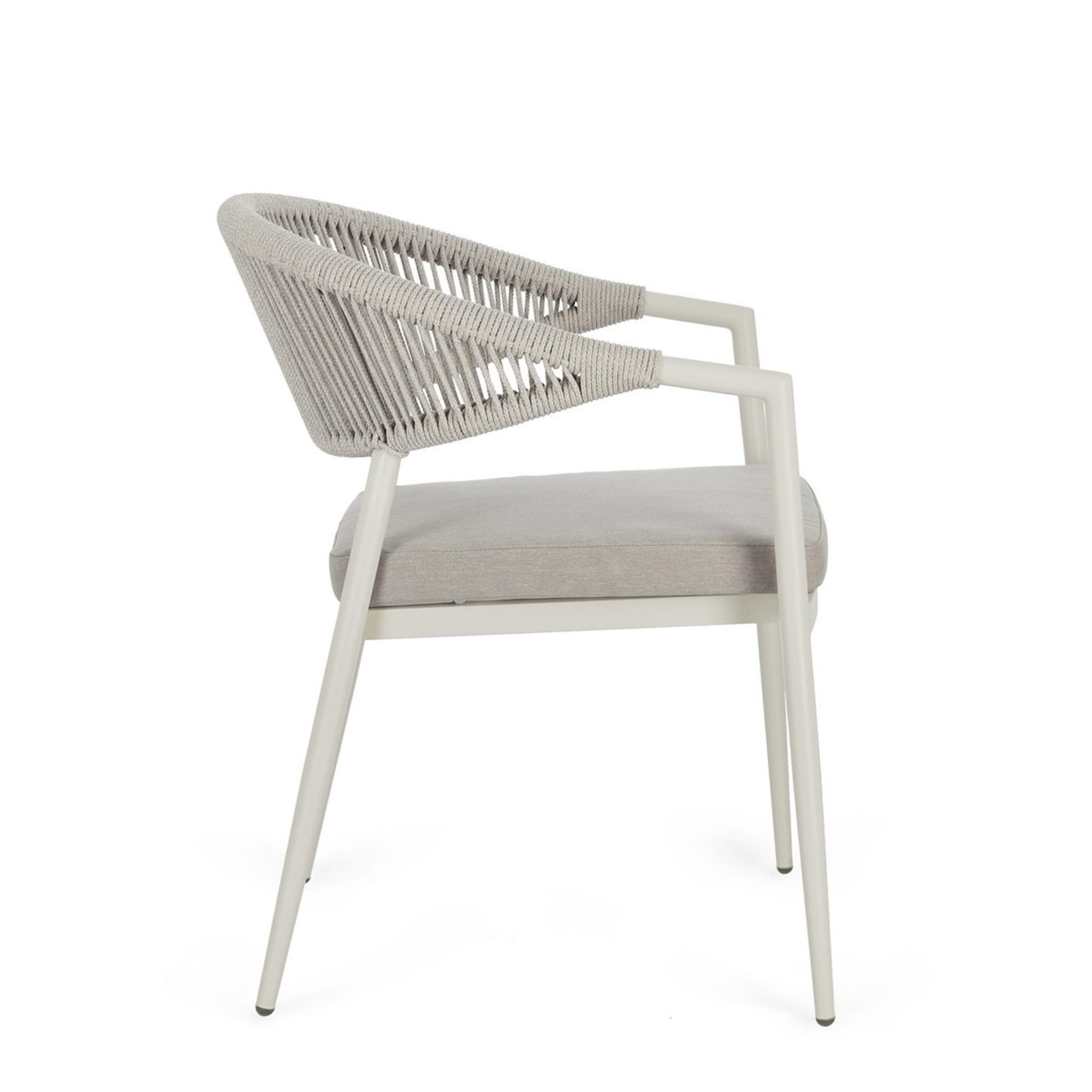 Set di 4 sedie con braccioli GETARIA in alluminio beige e corda tortora, impilabili
