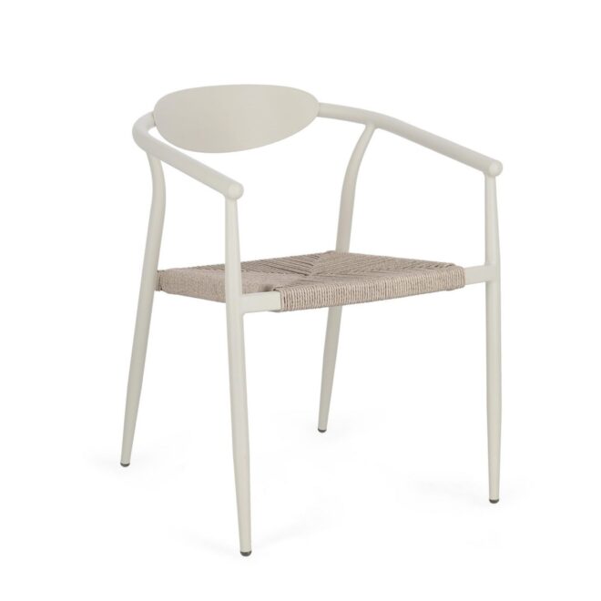 Set di 4 sedie con braccioli MORAIRA in alluminio e fibra sintetica beige, impilabili