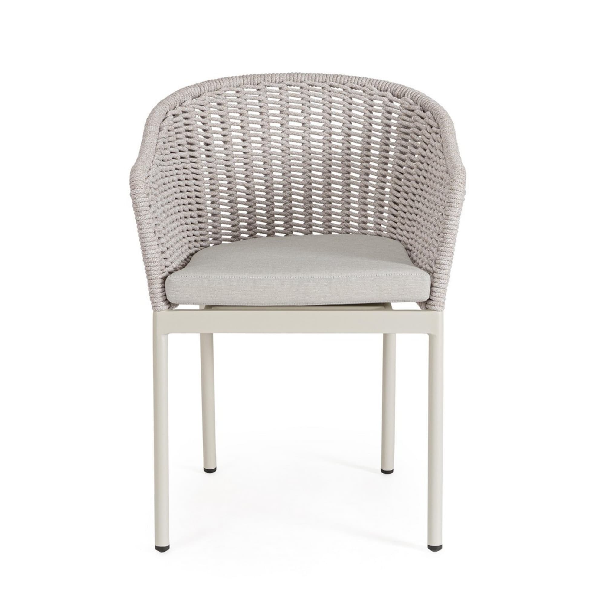 Set di 4 sedie con braccioli ORIO in corda tortora e alluminio beige, impilabili