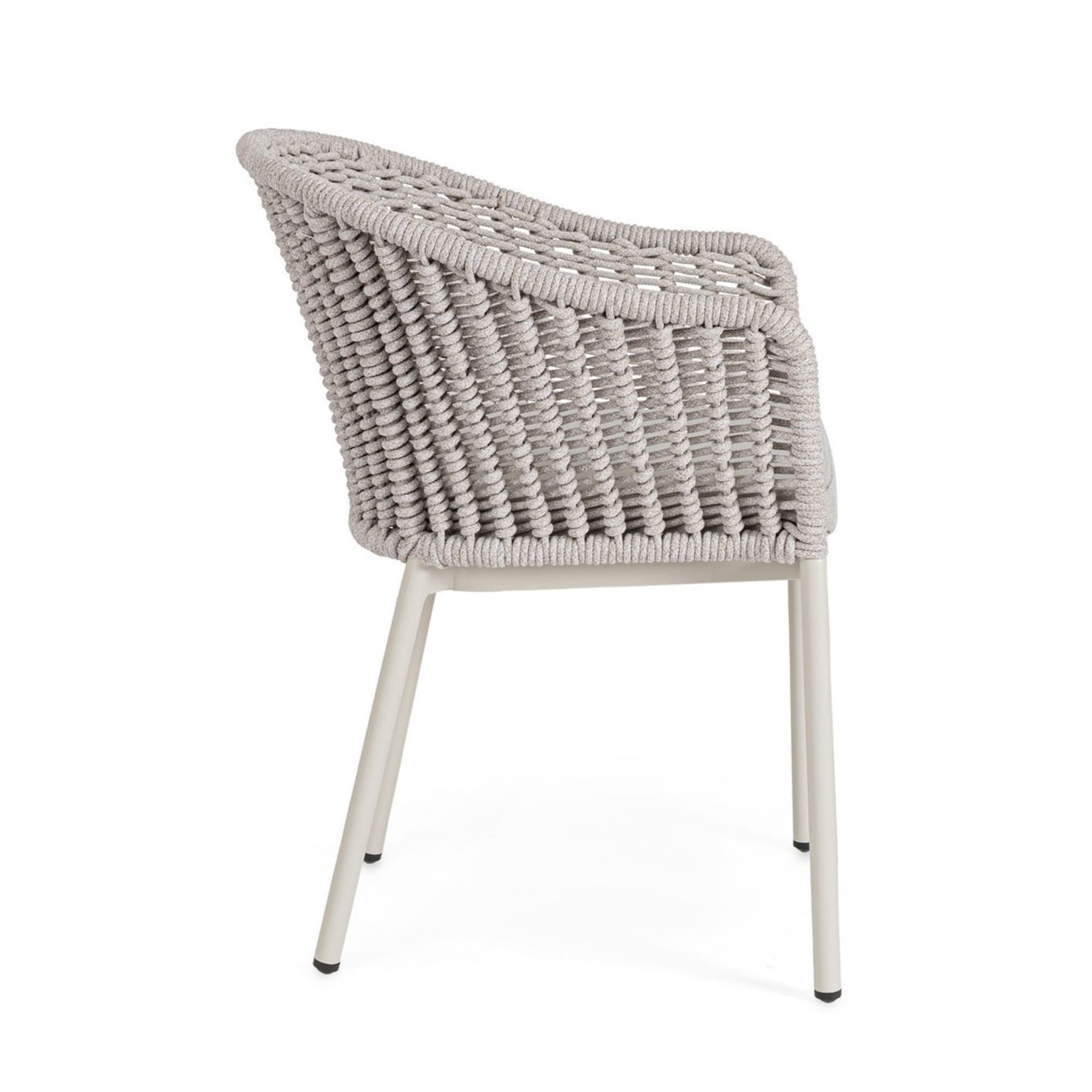 Set di 4 sedie con braccioli ORIO in corda tortora e alluminio beige, impilabili